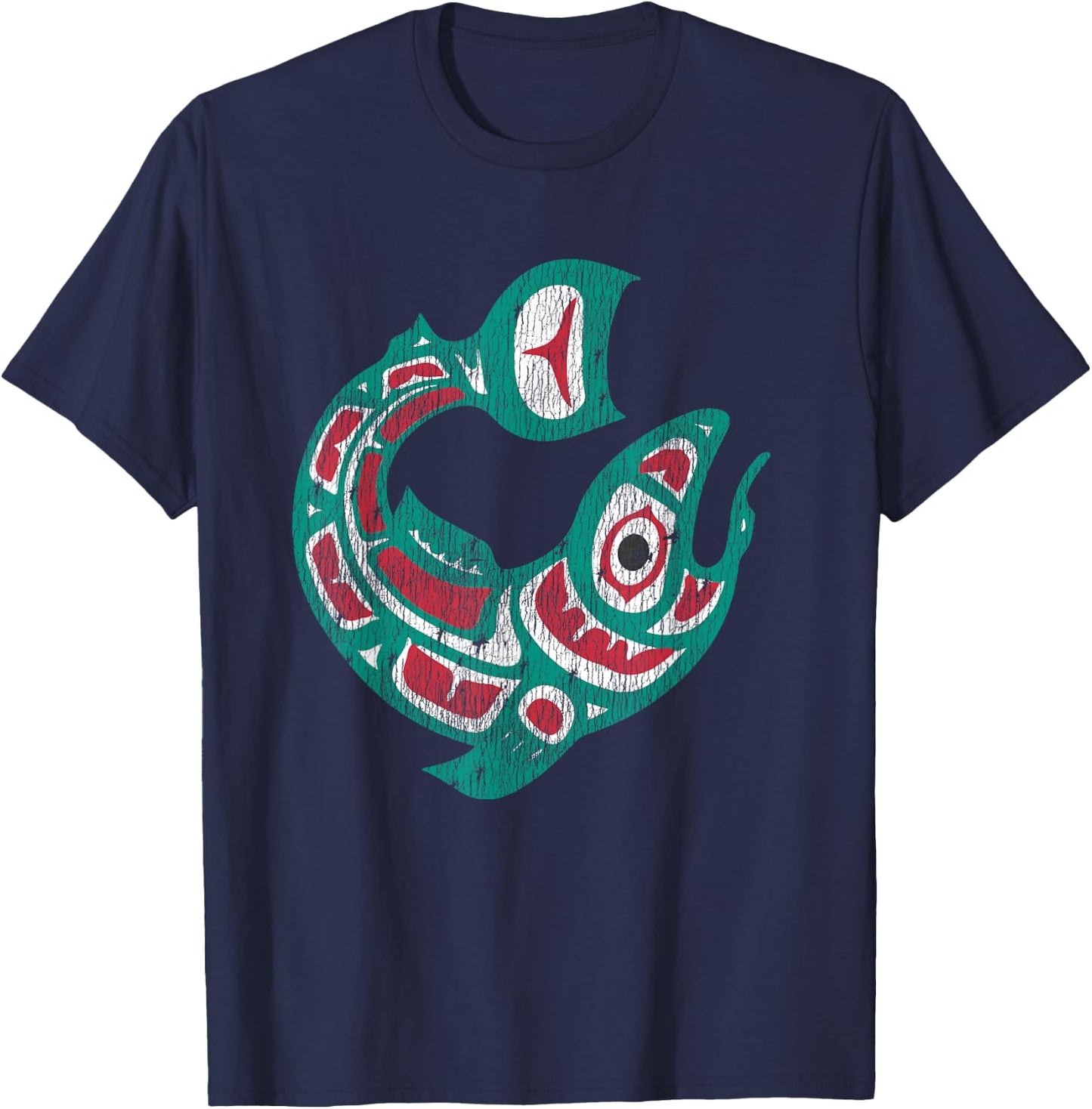 Native American Indian Salmon Fish Totem Pacific Northwest T-Shirt - T-Shirt | Navy