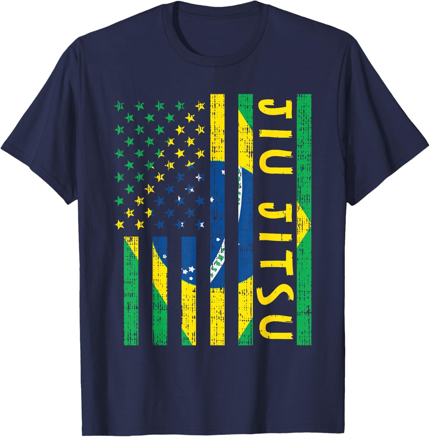 US Brazil Flag Jiu Jitsu Patriotic Brazilian Martial Art T-Shirt - T-Shirt | Navy