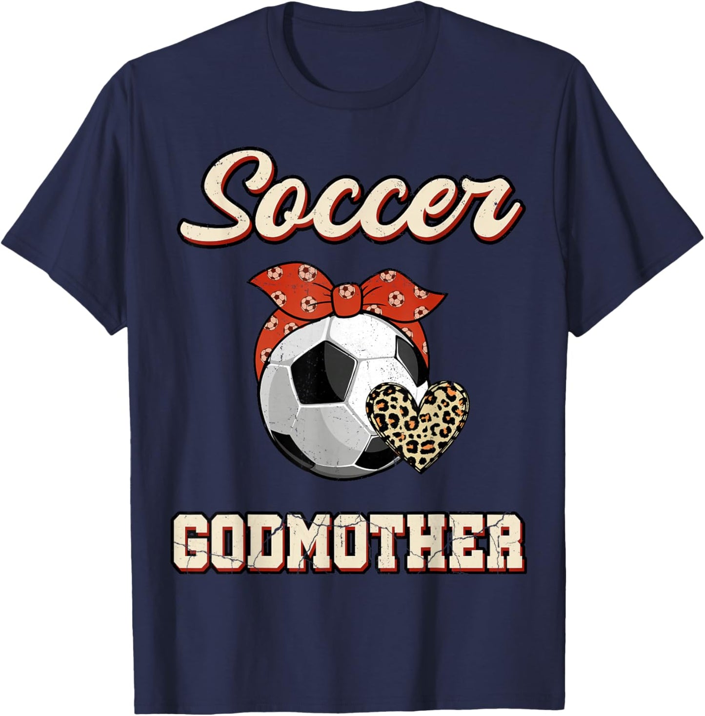 Soccer Godmother Bandana Leopard Heart Fans Mother's Day T-Shirt - T-Shirt | Navy