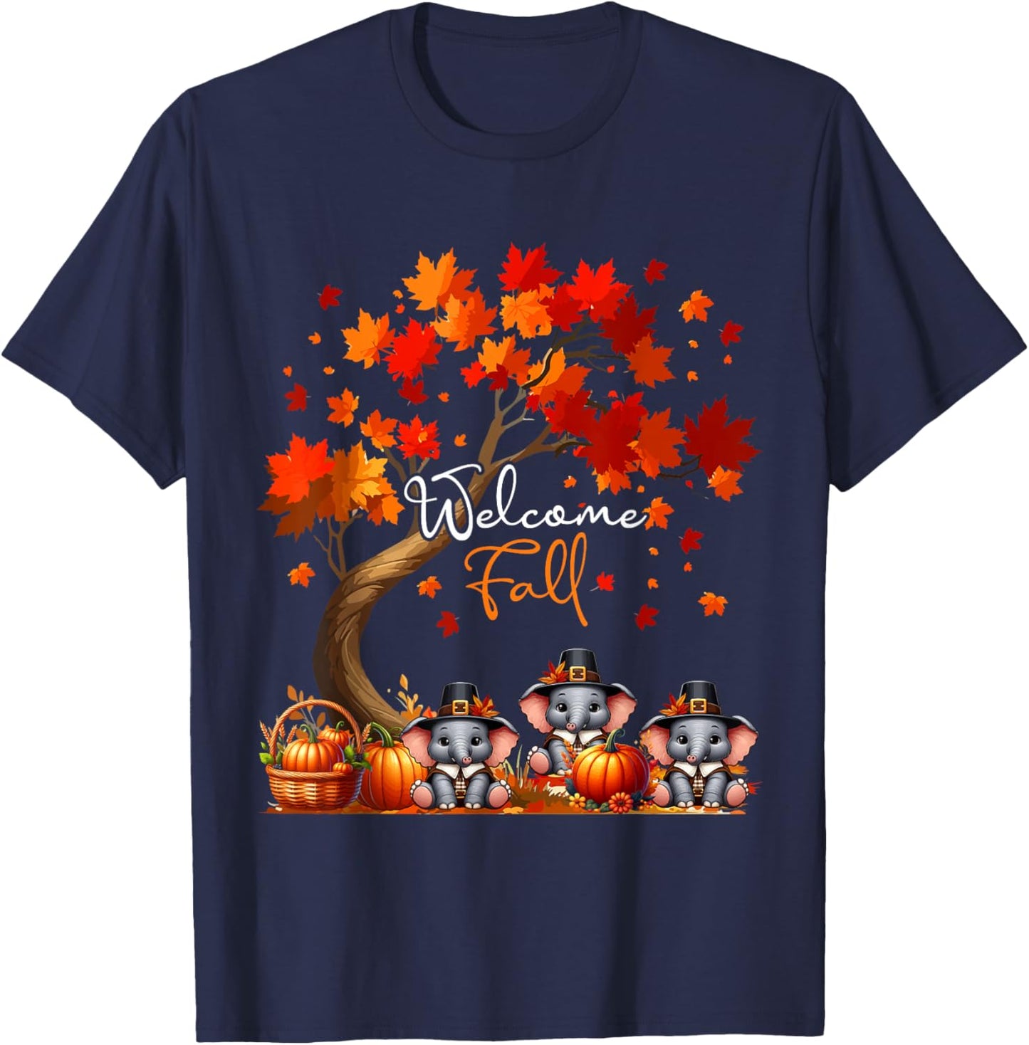 Welcome Costume Fall Three Thanksgiving Elephants Lover T-Shirt - T-Shirt | Navy