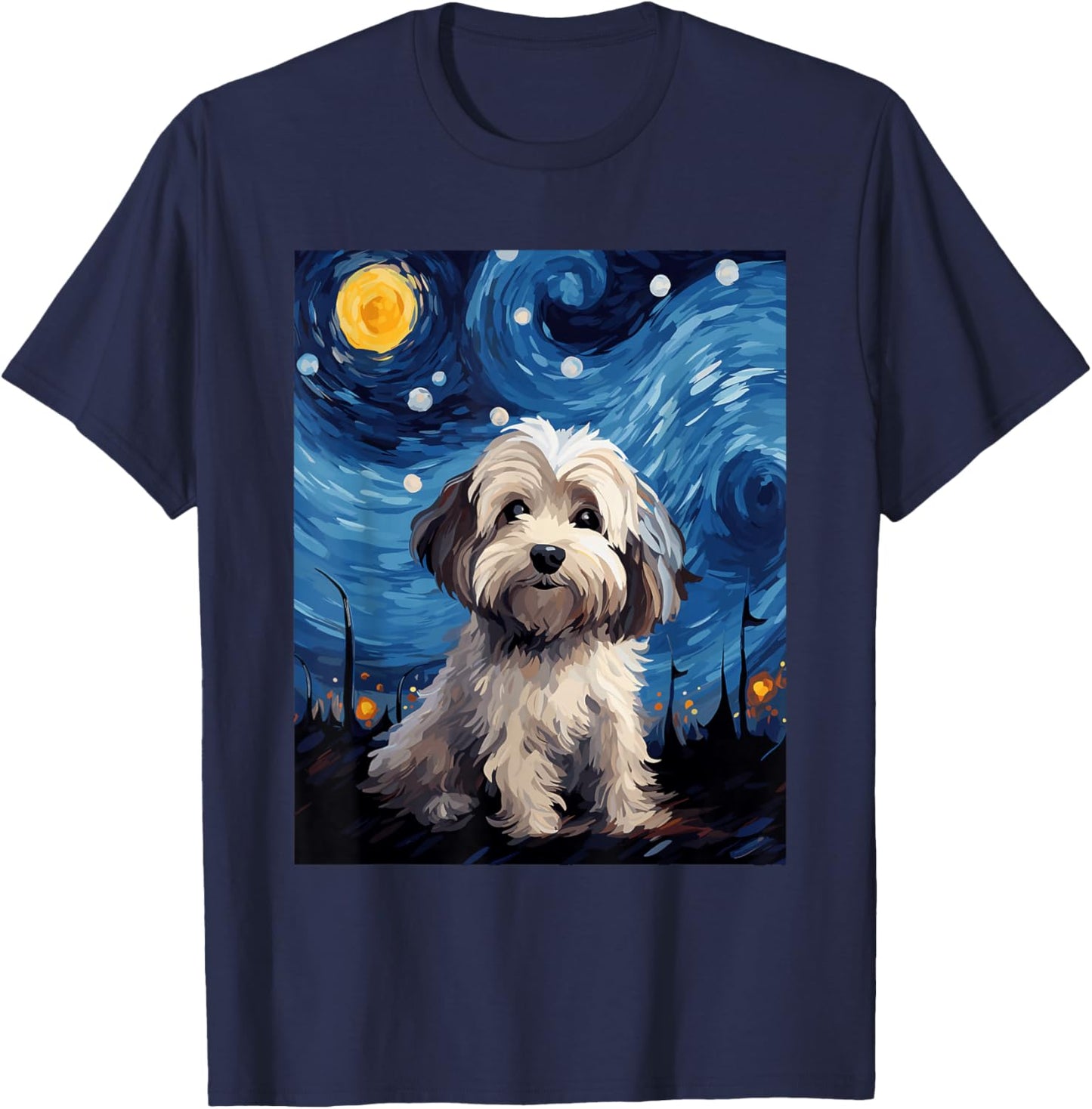 Havanese Dog Starry Night Van Gogh Art Lover T-Shirt - T-Shirt | Navy