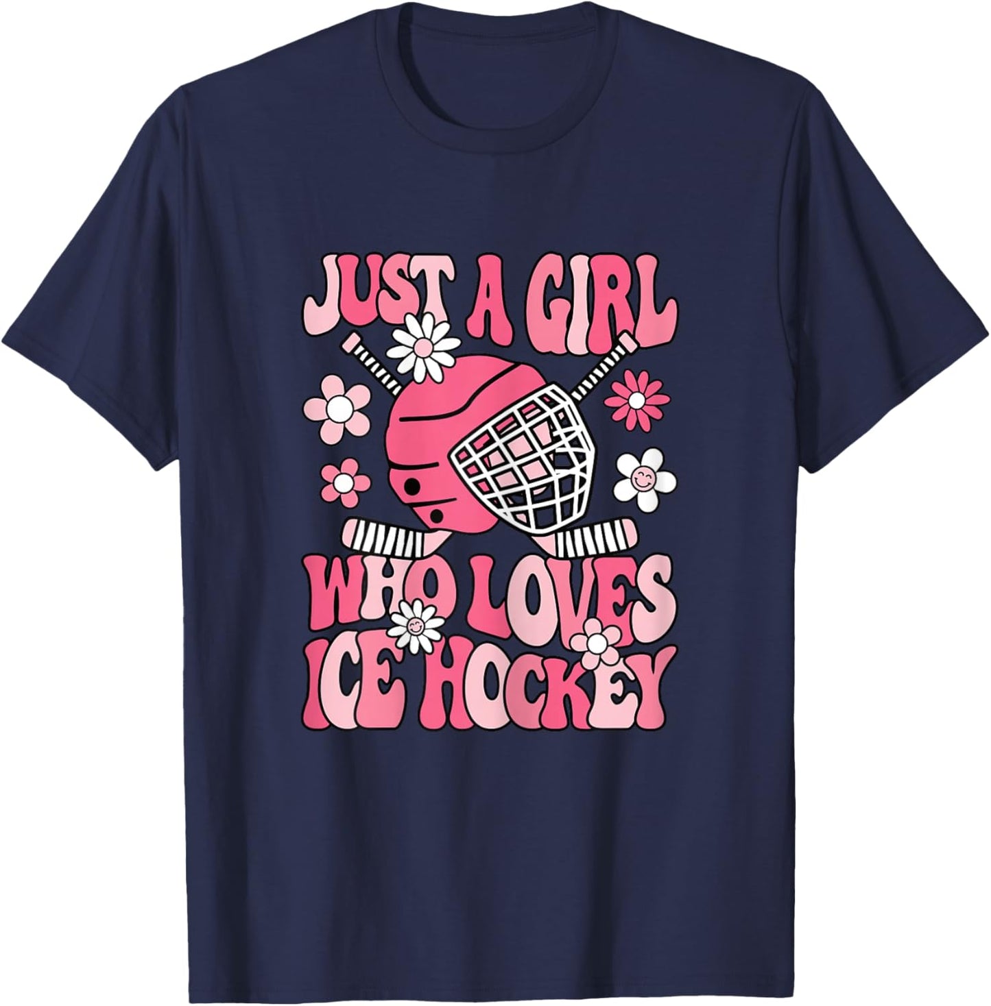 Just A Girl Who Loves Ice Hockey Cute Ice Hockey Player Girl T-Shirt - T-Shirt | Navy