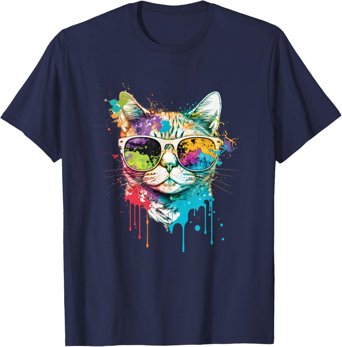 Colorful Cool Cat – Retro Sunglasses Streetwear Cat T-Shirt - T-Shirt | Navy