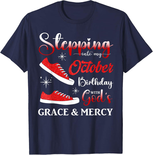 Stepping into My October Birthday Men Women Kids October BD T-Shirt - T-Shirt | Navy