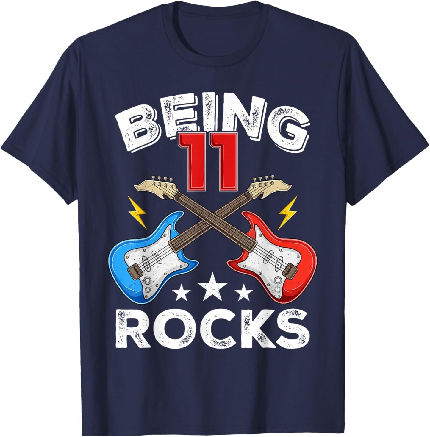 Being 11 Rocks Guitar 11 Year Old Funny 11th Birthday Kids T-Shirt - T-Shirt | Navy