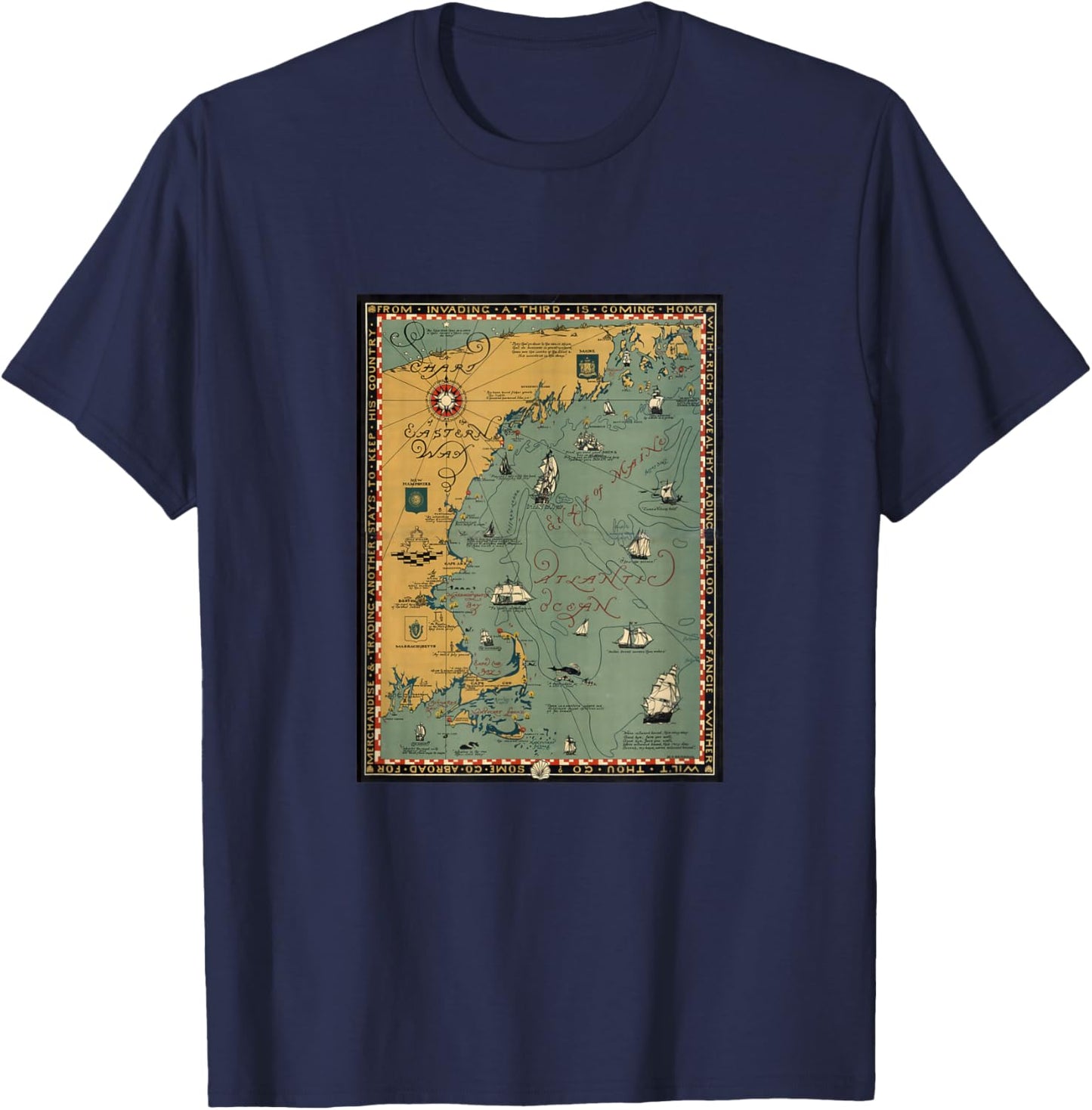 Vintage New England Pictorial Map (1926) T-Shirt - T-Shirt | Navy