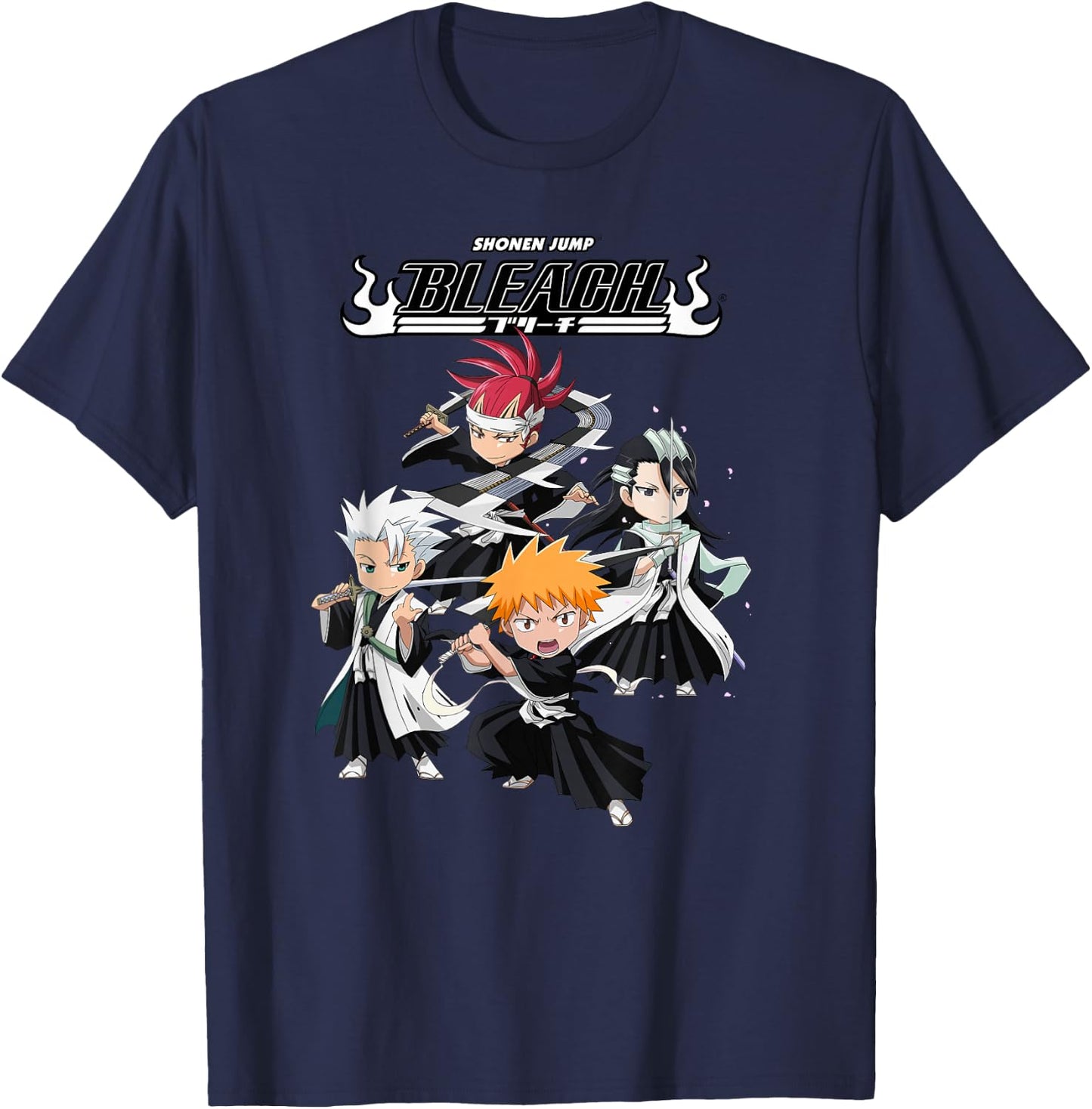 Bleach Super Group Chibi Fight Pose Anime T-Shirt - T-Shirt | Navy