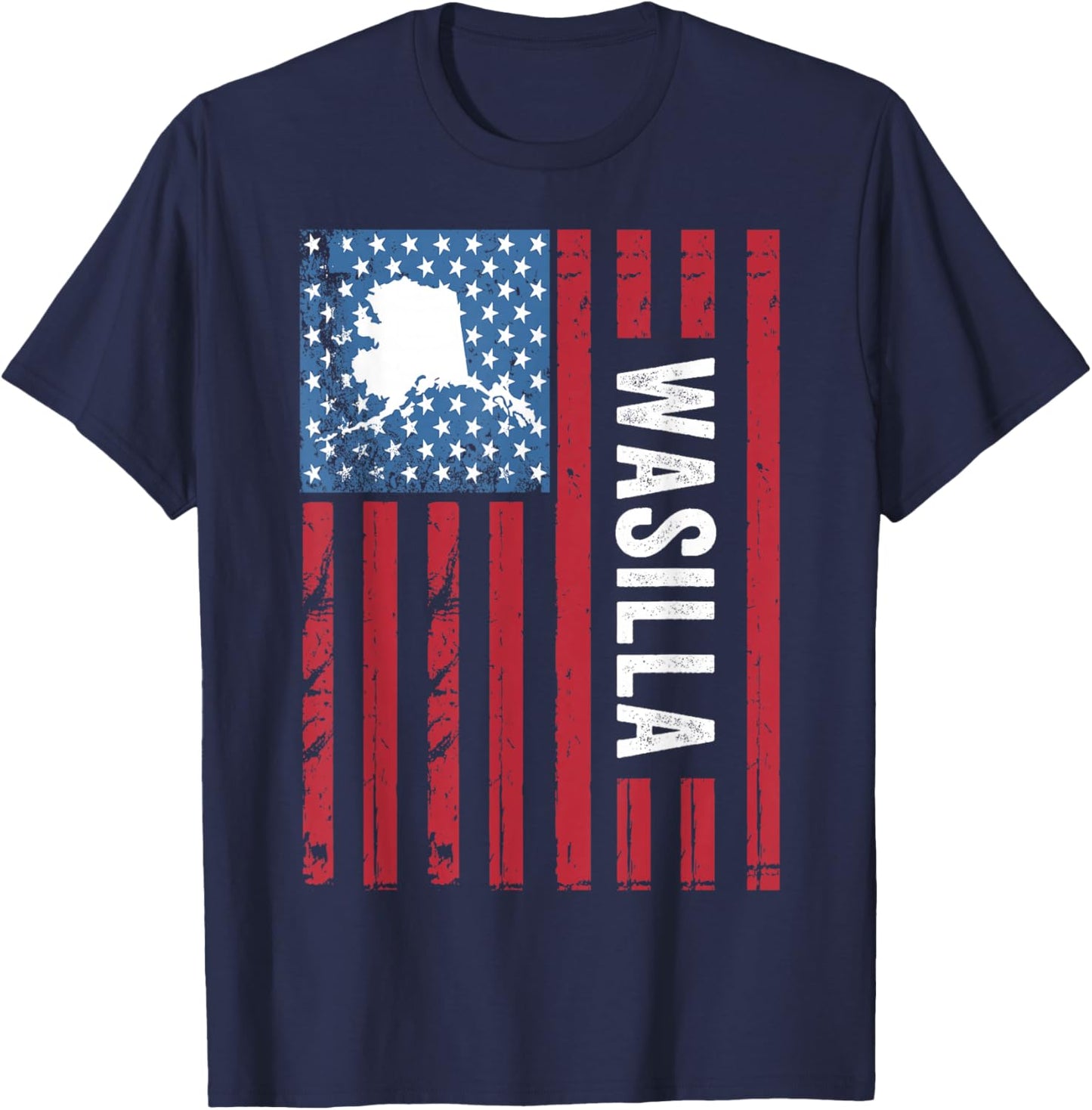 Wasilla Alaska with American Flag, Alaska Wasilla T-Shirt - T-Shirt | Navy