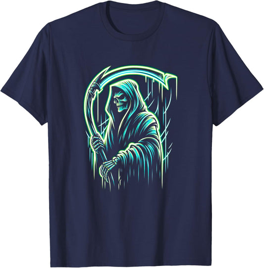 Grim Reaper Skeleton Skull Cool Halloween Heavy Metal Music T-Shirt - T-Shirt | Navy