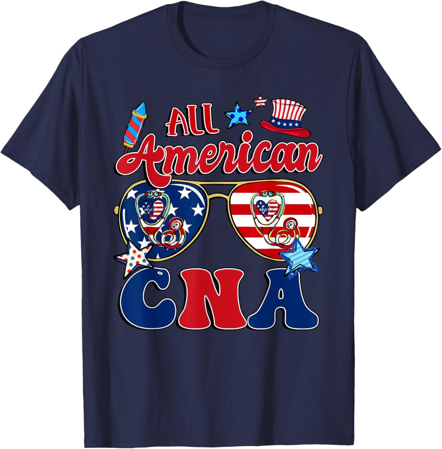 All American CNA Sunglasses American Flag 4th Of July T-Shirt - T-Shirt | Navy