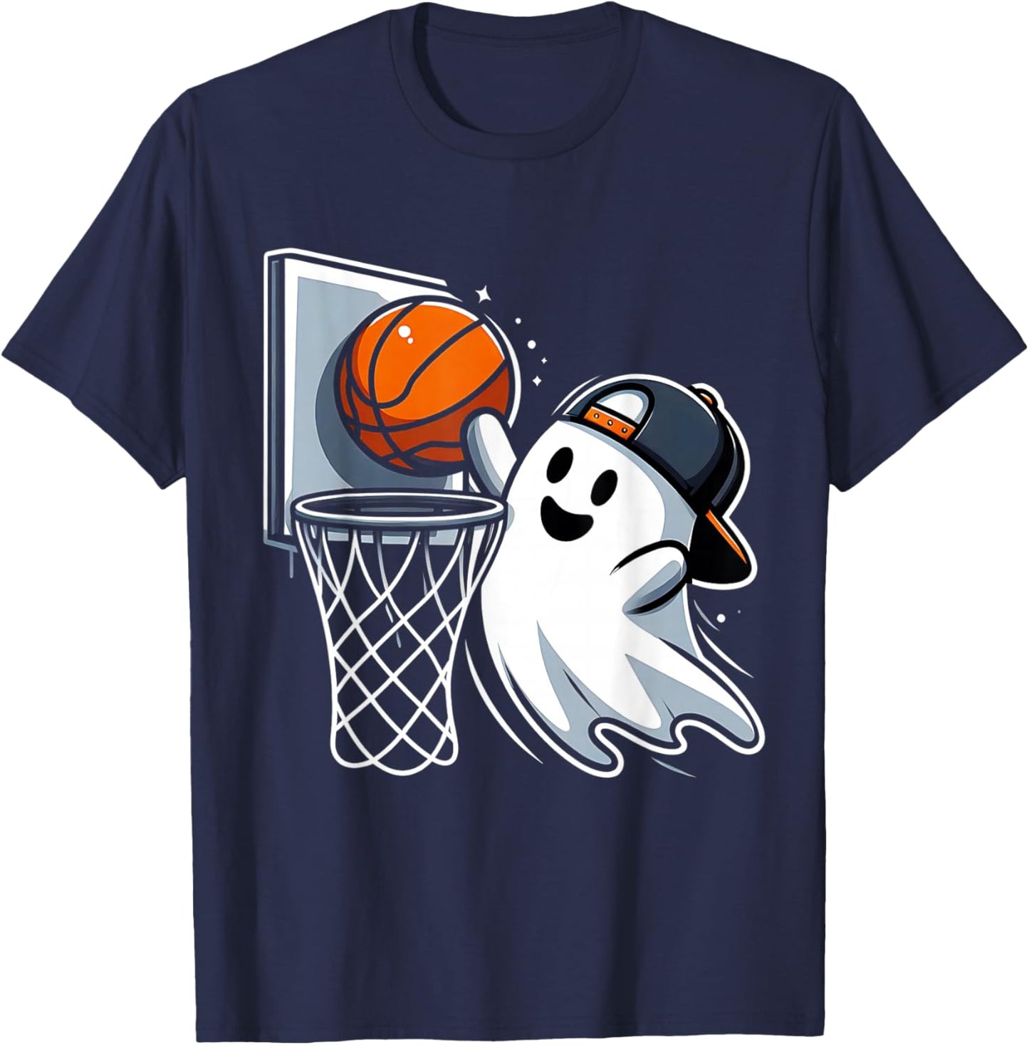 Ghost Basketball Dunk Ghost Playing Basketball Halloween T-Shirt - T-Shirt | Navy