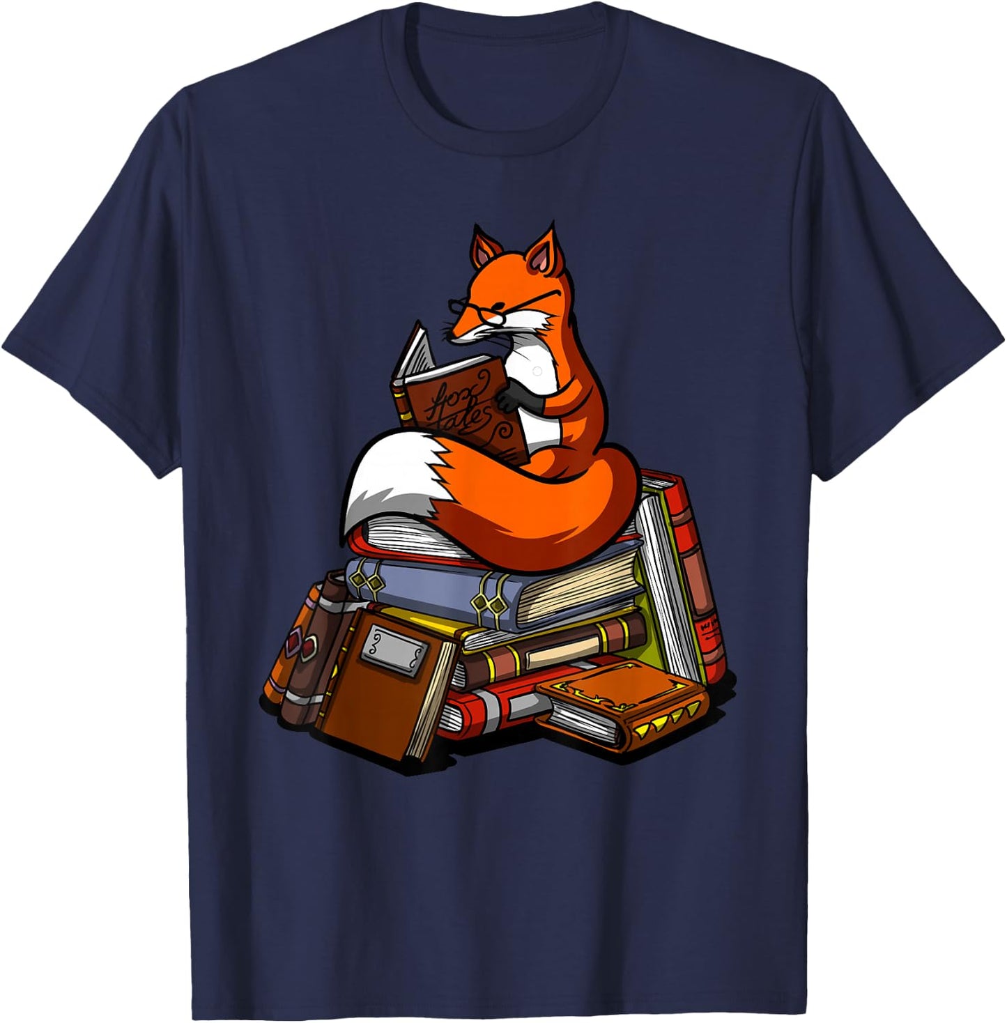 Fox Book Reading Books Nerd Library Reader Geek Librarian T-Shirt - T-Shirt | Navy