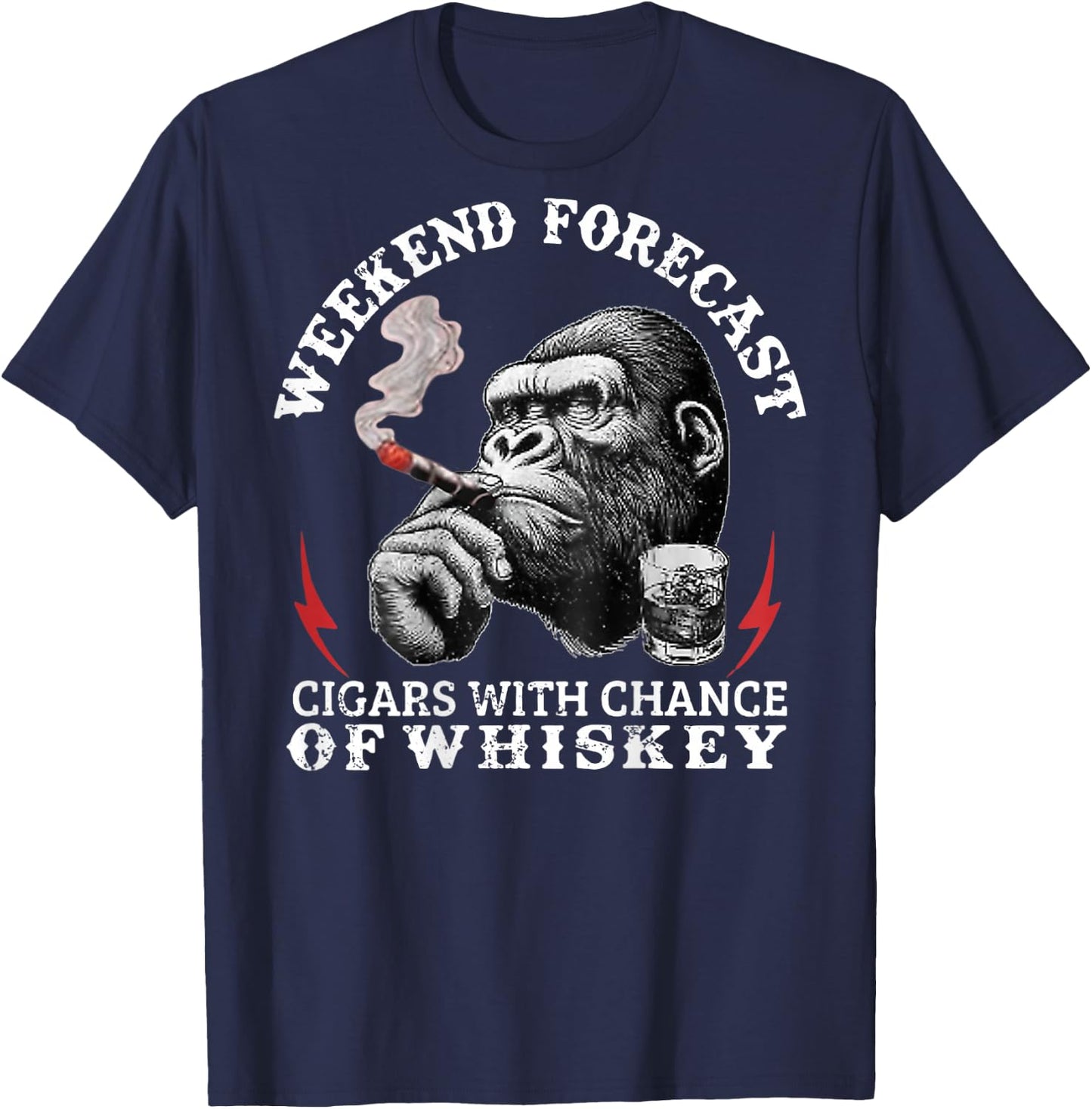 Weekend Forecast Cigars with A Chance of Whiskey Monkey T-Shirt - T-Shirt | Navy