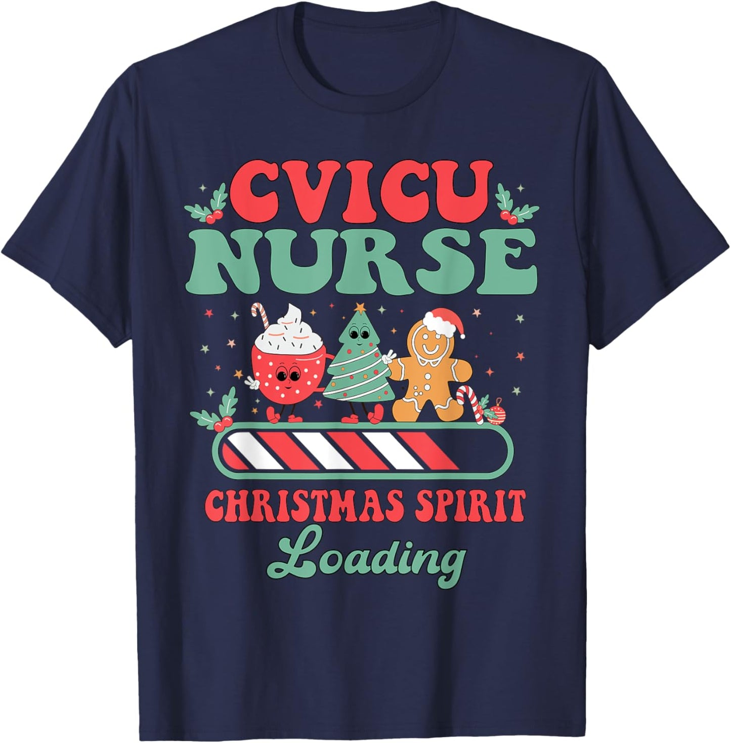 CVICU Nurse Christmas Cardiovascular ICU Cardiology Cardiac T-Shirt - T-Shirt | Navy