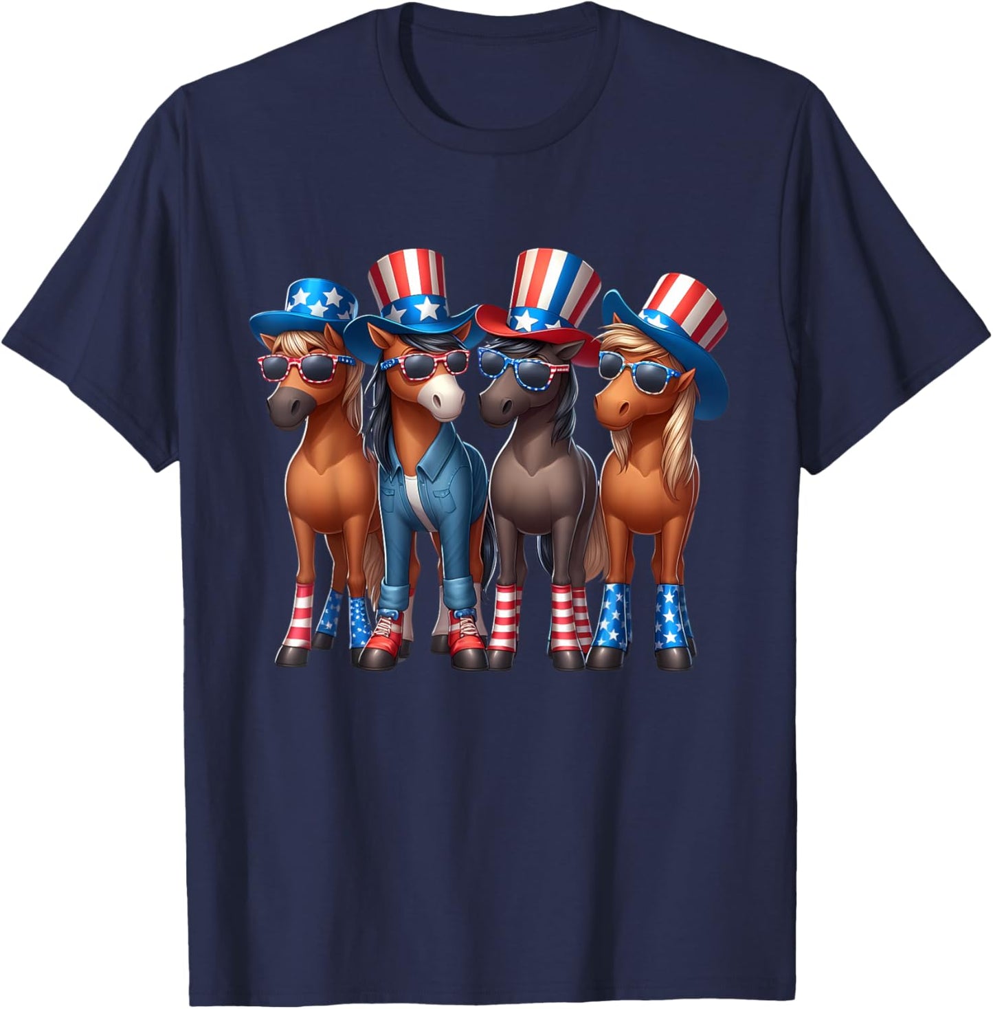 Funny Patriotic US Flag USA 4th Of July Horse T-Shirt - T-Shirt | Navy