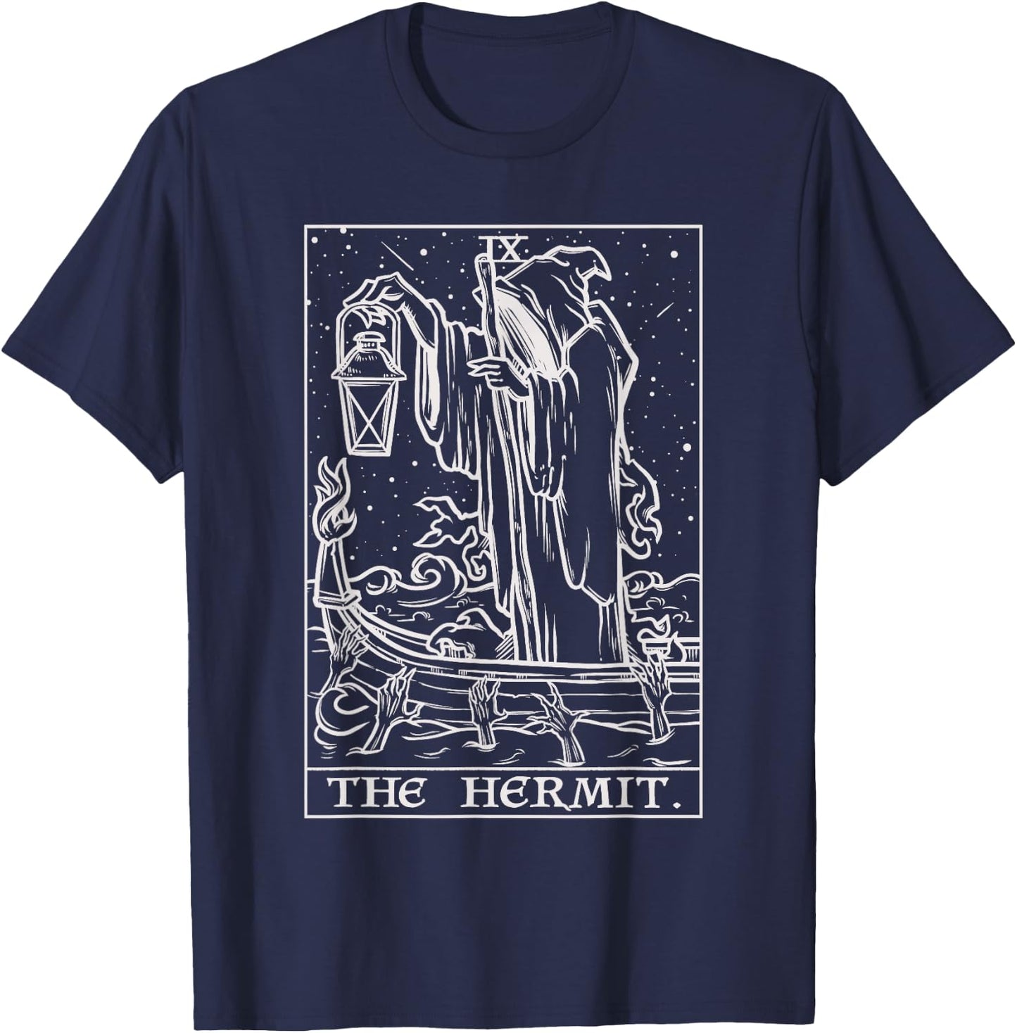 The Hermit Tarot Card Gothic Halloween Grim Reaper Occult T-Shirt - T-Shirt | Navy