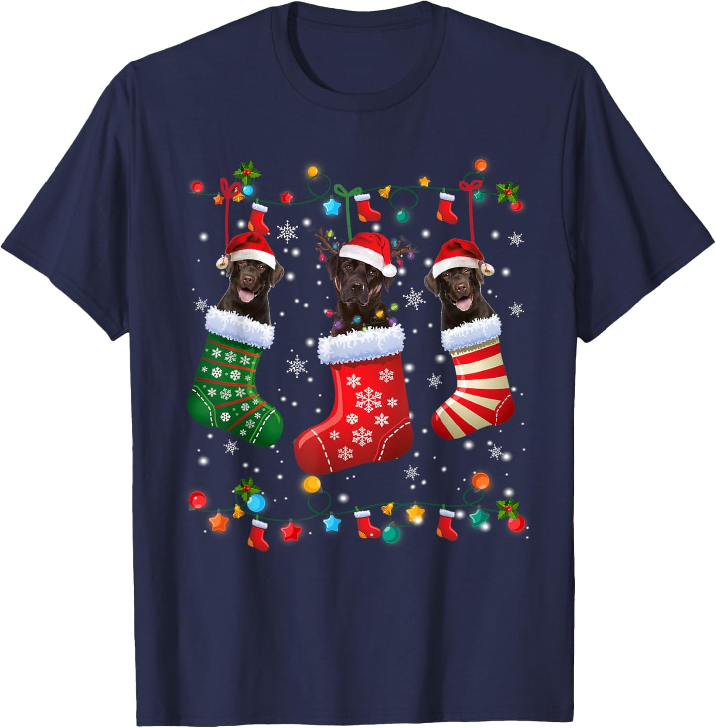Christmas Socks Pajama Chocolate Lab Labrador Dog Lover Men Women Kids T-Shirt - T-Shirt | Navy