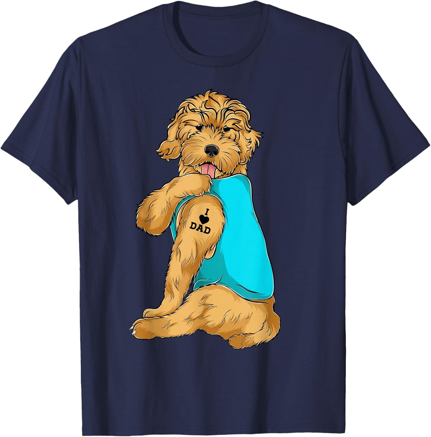 Golden Doodle I Love Dad Tattoo Apparel, Dog Dad Gifts Dads T-Shirt - T-Shirt | Navy