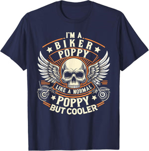 Biker Poppy Like Normal Poppy Cooler, Motorcycle Grandpa T-Shirt - T-Shirt | Navy