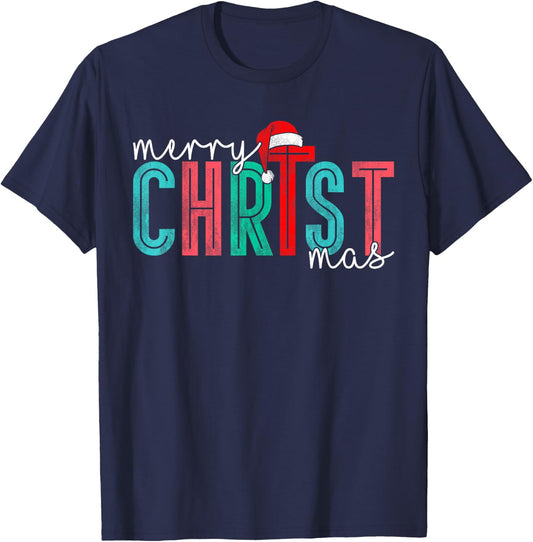 Merry Christ Mas Christian God Matching Christmas Family T-Shirt - T-Shirt | Navy