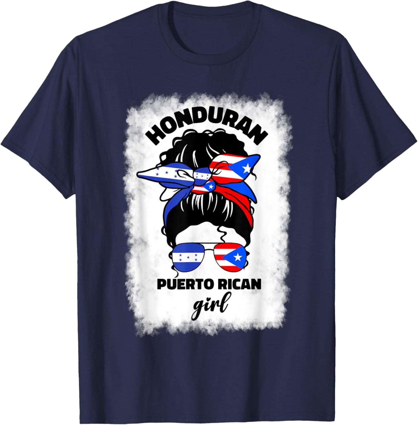 Half Honduran And Puerto Rican Rico Honduras Flag Girl Mix T-Shirt - T-Shirt | Navy
