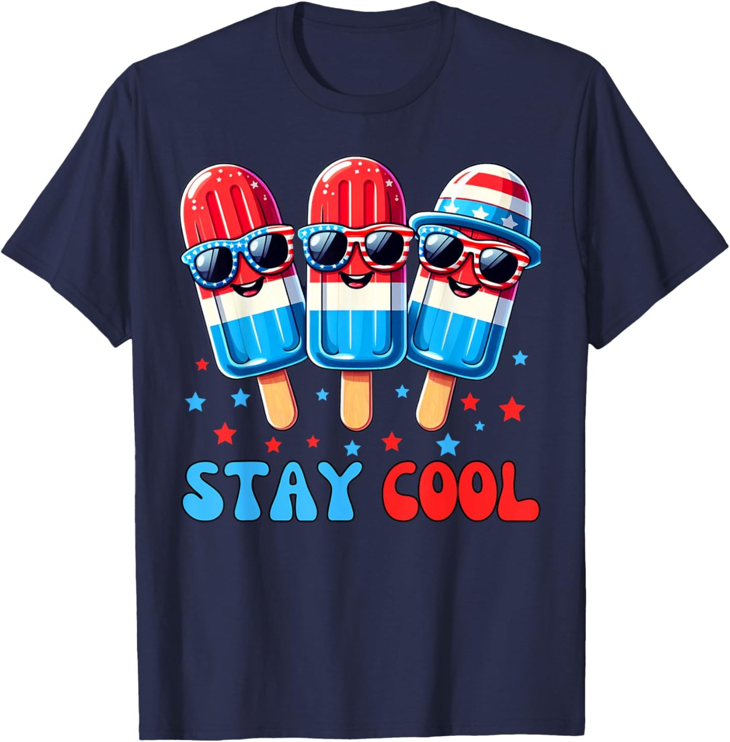 Stay Cool Popsicle 4th of July Boys Men USA American Flag T-Shirt - T-Shirt | Navy