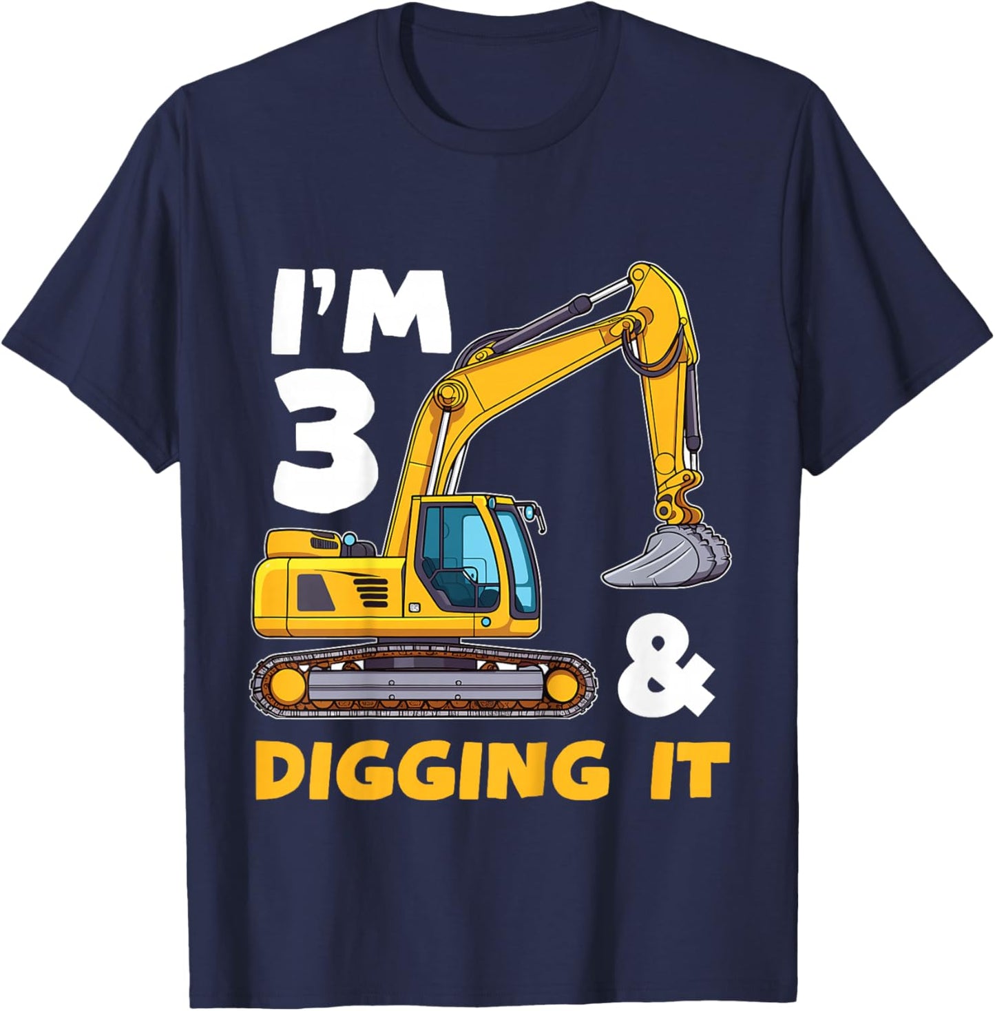 Kids Construction Truck 3rd Birthday Boy Excavator BDay T-Shirt - T-Shirt | Navy