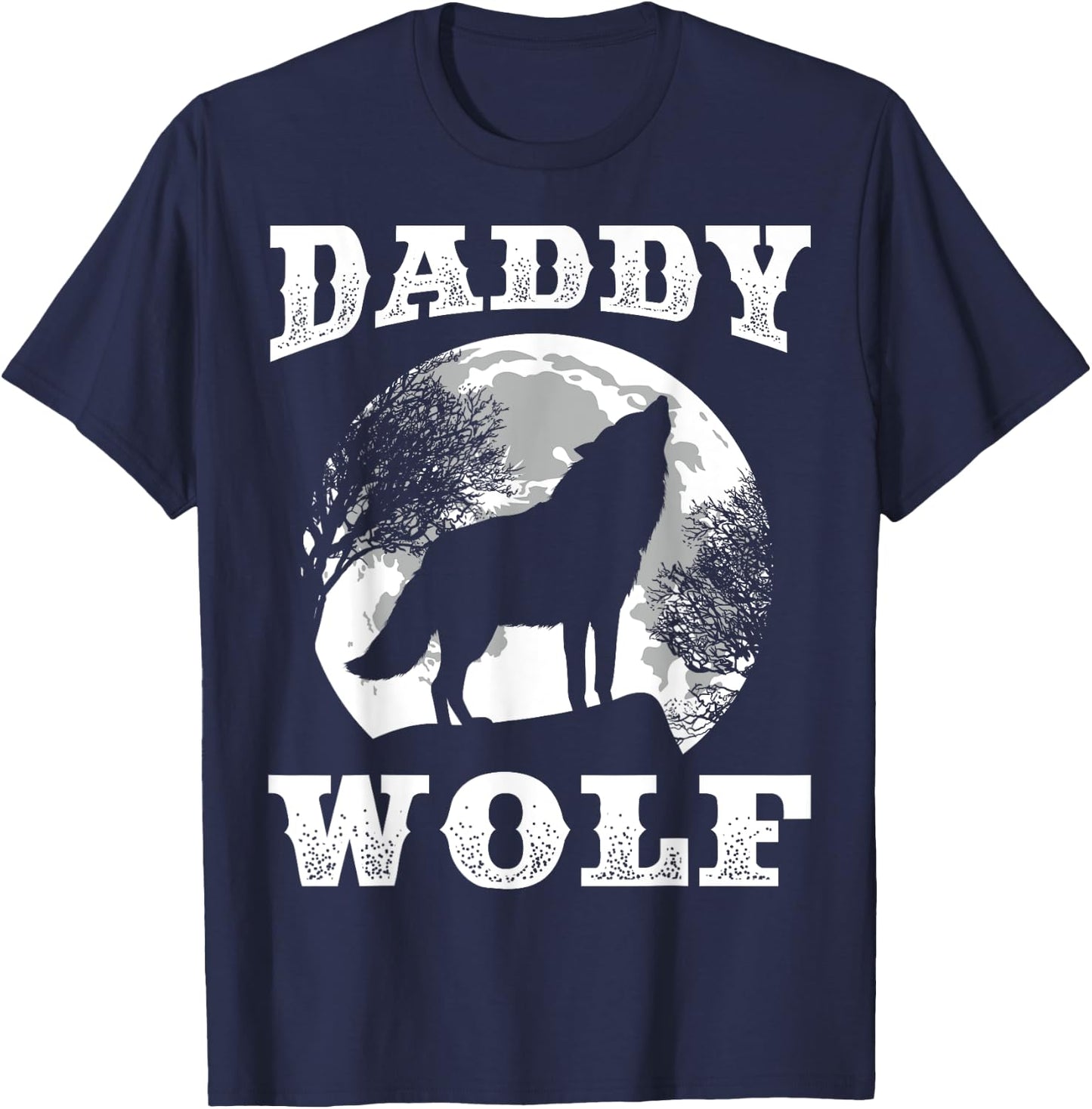 Daddy Wolf Design Wolves Dad Moon T-Shirt - T-Shirt | Navy