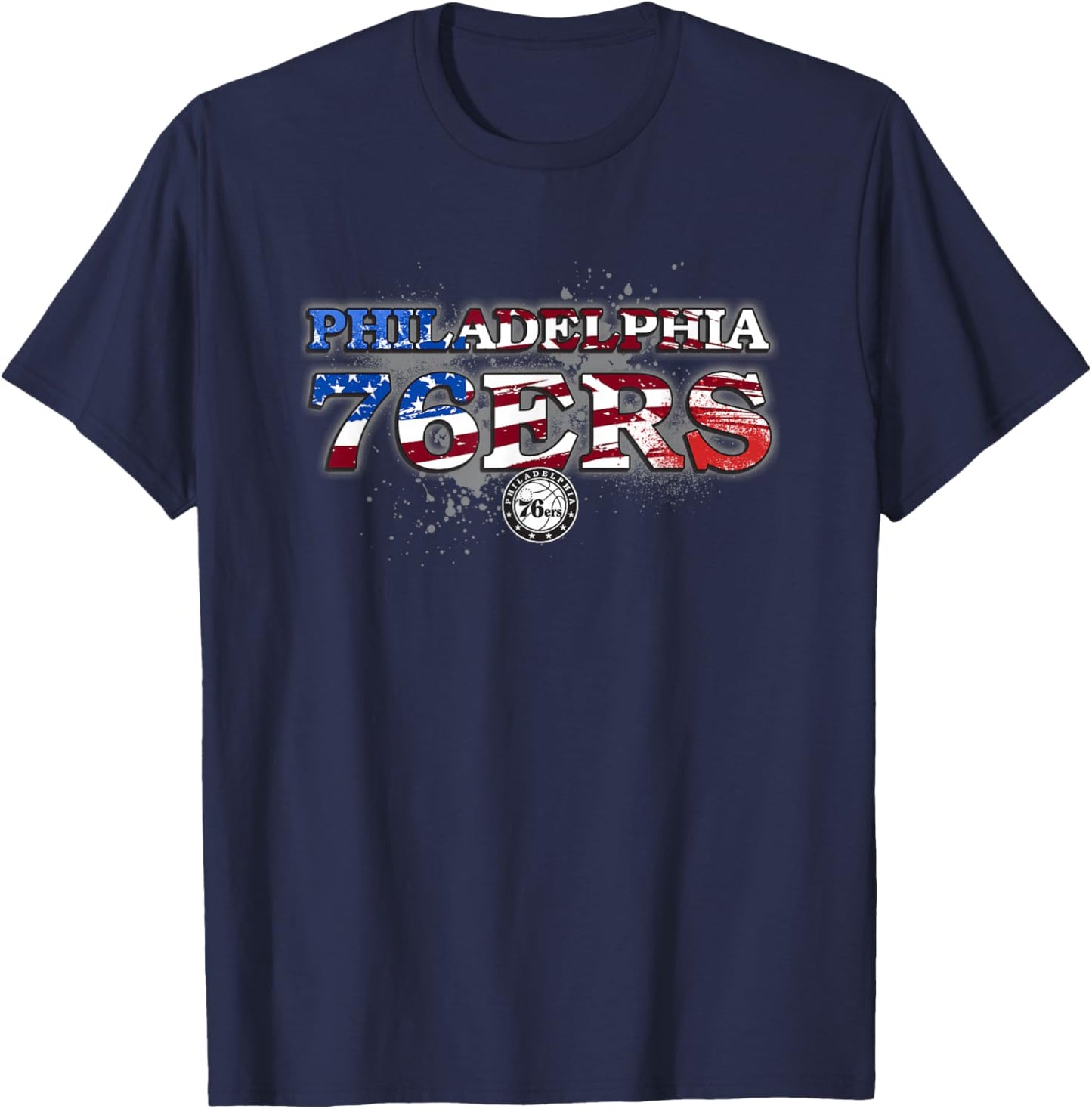 NBA Philadelphia 76ers American Flag Distressed Paint Spill T-Shirt - T-Shirt | Navy