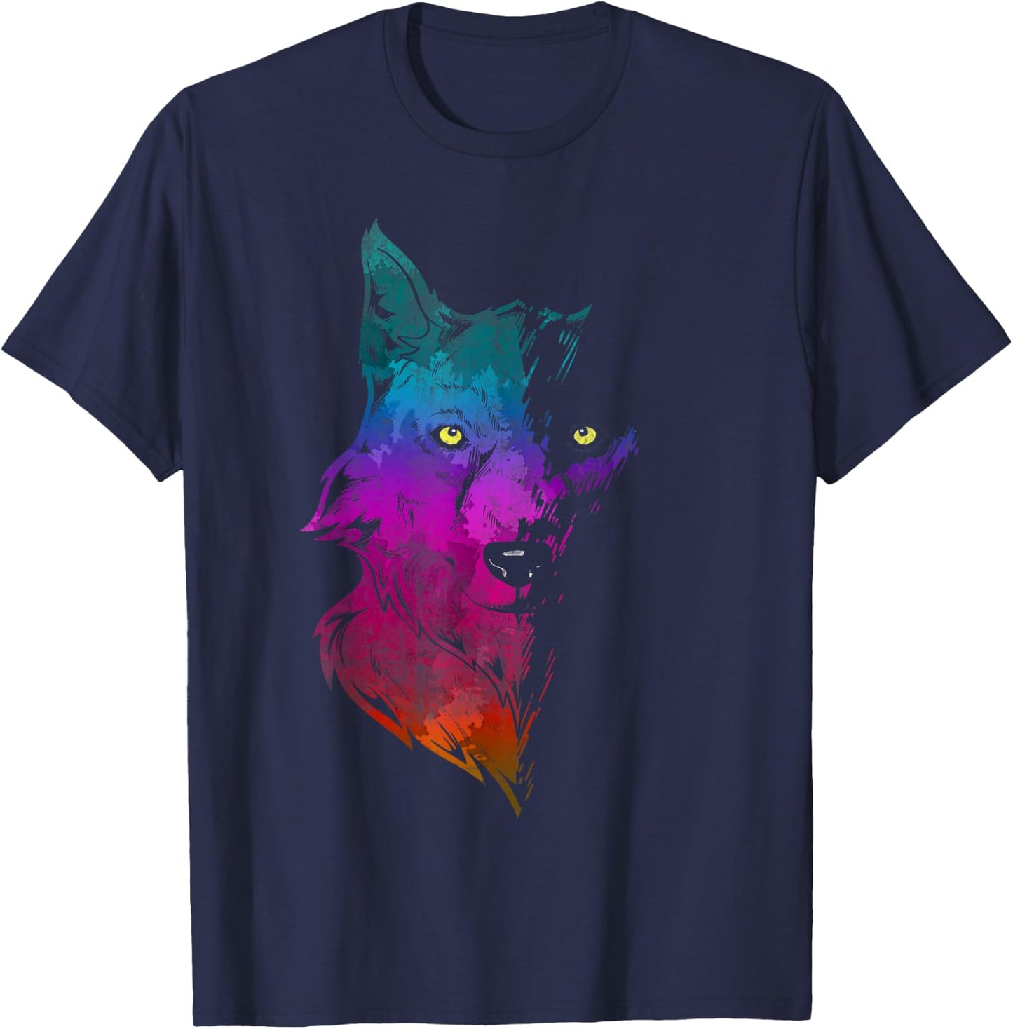 Howl Wildlife Forest Animal Predator Portrait Colorful Wolf T-Shirt - T-Shirt | Navy