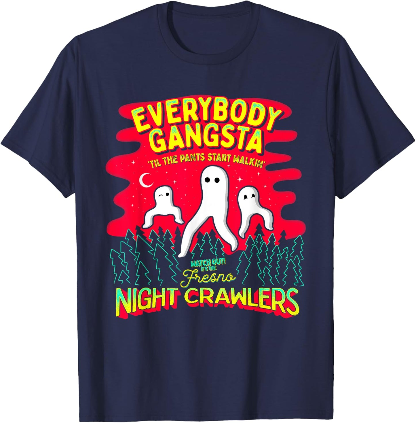 Strangeology Fresno Nightcrawlers Adult - Black, Small - Short Sleeve, Classic Fit - Cryptozoology Meme T-Shirt - T-Shirt | Navy
