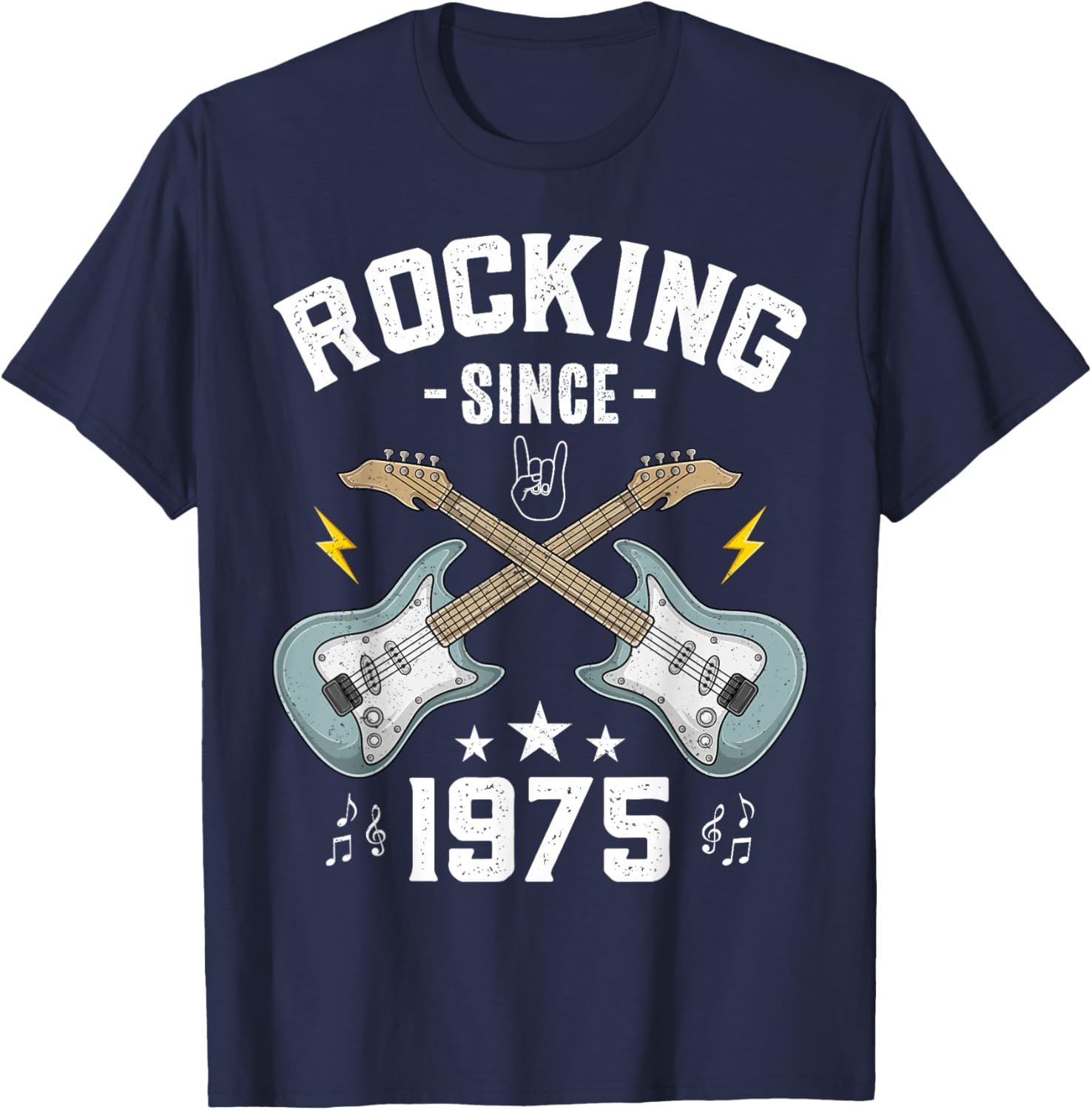 Rocking Since 1975 Vintage Rock Music Guitar 50th Birthday T-Shirt - T-Shirt | Navy