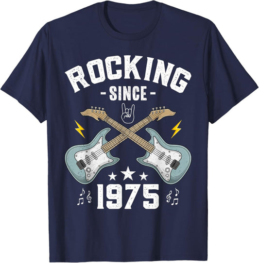 Rocking Since 1975 Vintage Rock Music Guitar 50th Birthday T-Shirt - T-Shirt | Navy