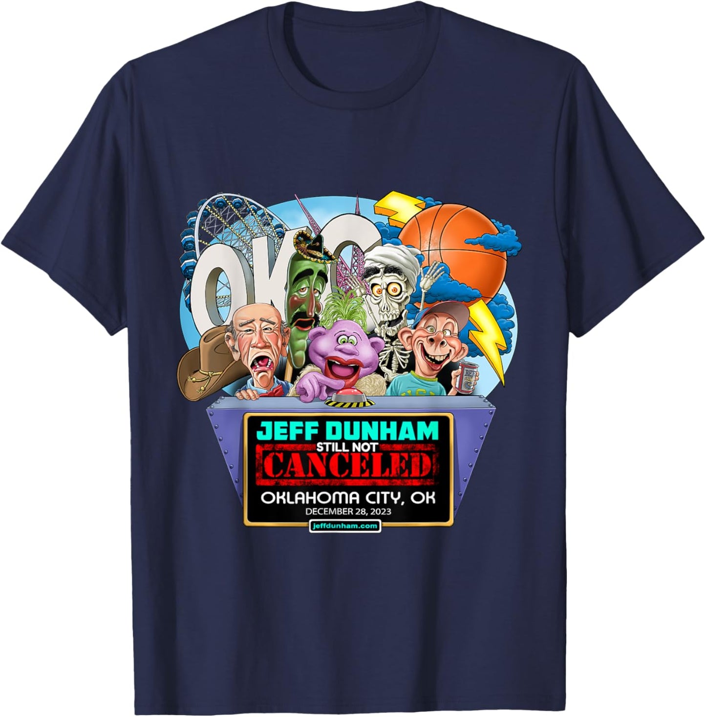 Jeff Dunham Oklahoma City, OK (2023) T-Shirt - T-Shirt | Navy