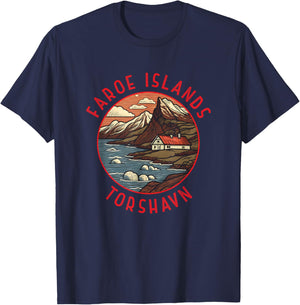 Faroe Islands Tórshavn Retro Distressed Circle T-Shirt - T-Shirt | Navy