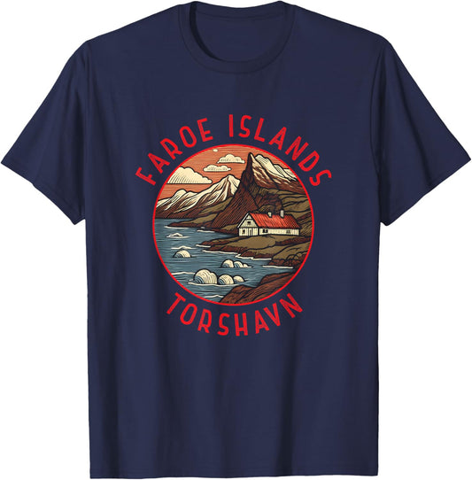 Faroe Islands Tórshavn Retro Distressed Circle T-Shirt - T-Shirt | Navy