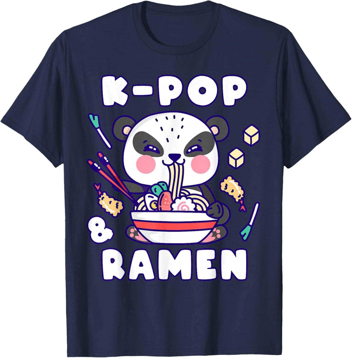 Panda, K-Pop & Ramen, Korean Music, Cute Playful T-Shirt - T-Shirt | Navy