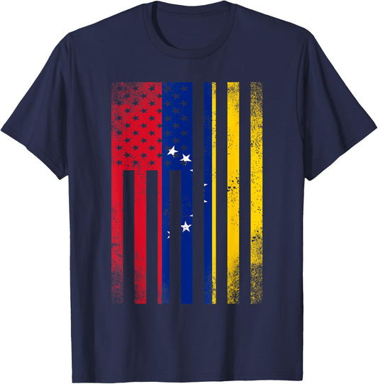 Half Venezuelan Flag | Vintage American Inside Me USA Gift T-Shirt - T-Shirt | Navy