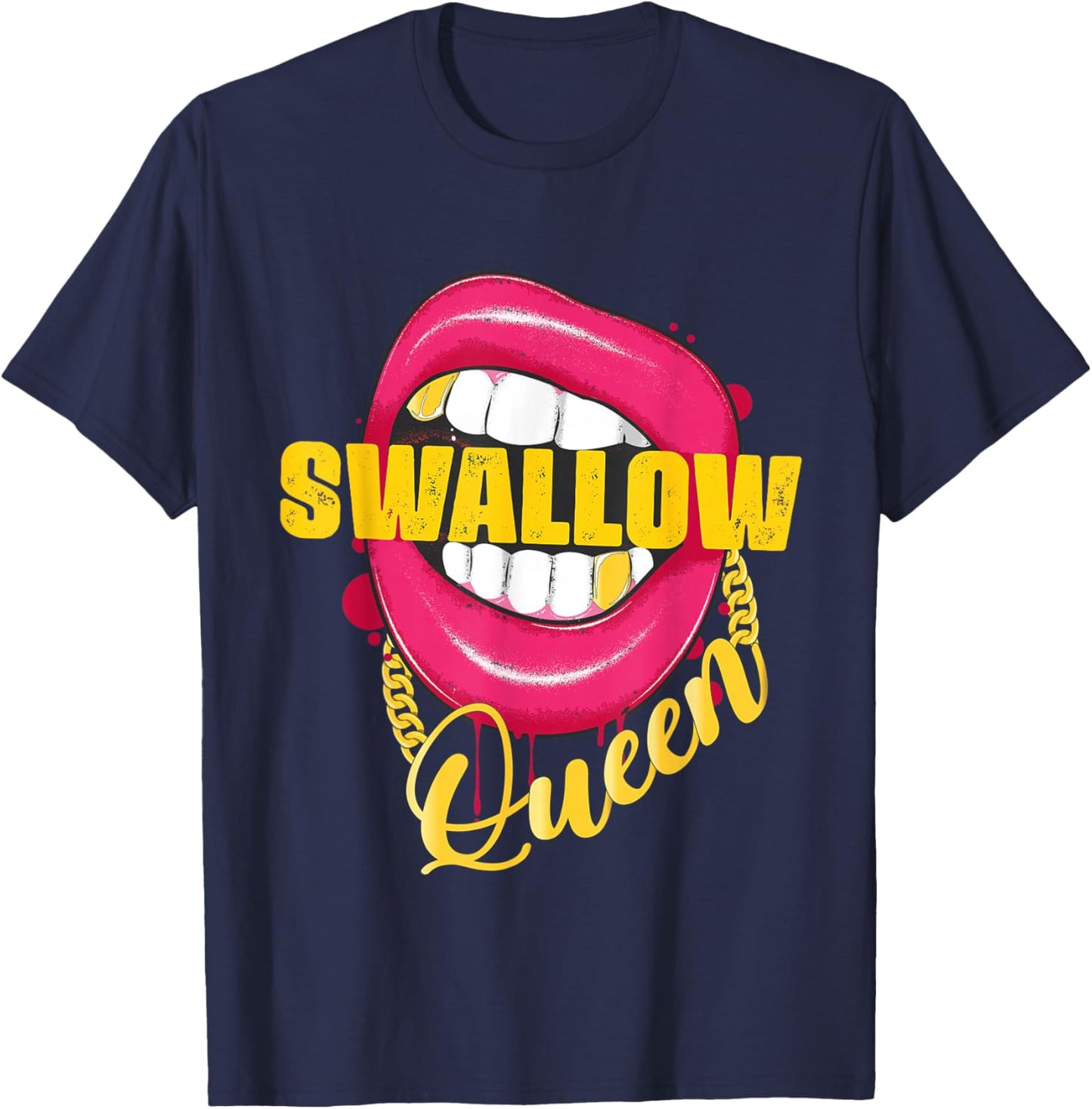Swallow Queen Lips Golden Necklace Naughty Queen T-Shirt - T-Shirt | Navy
