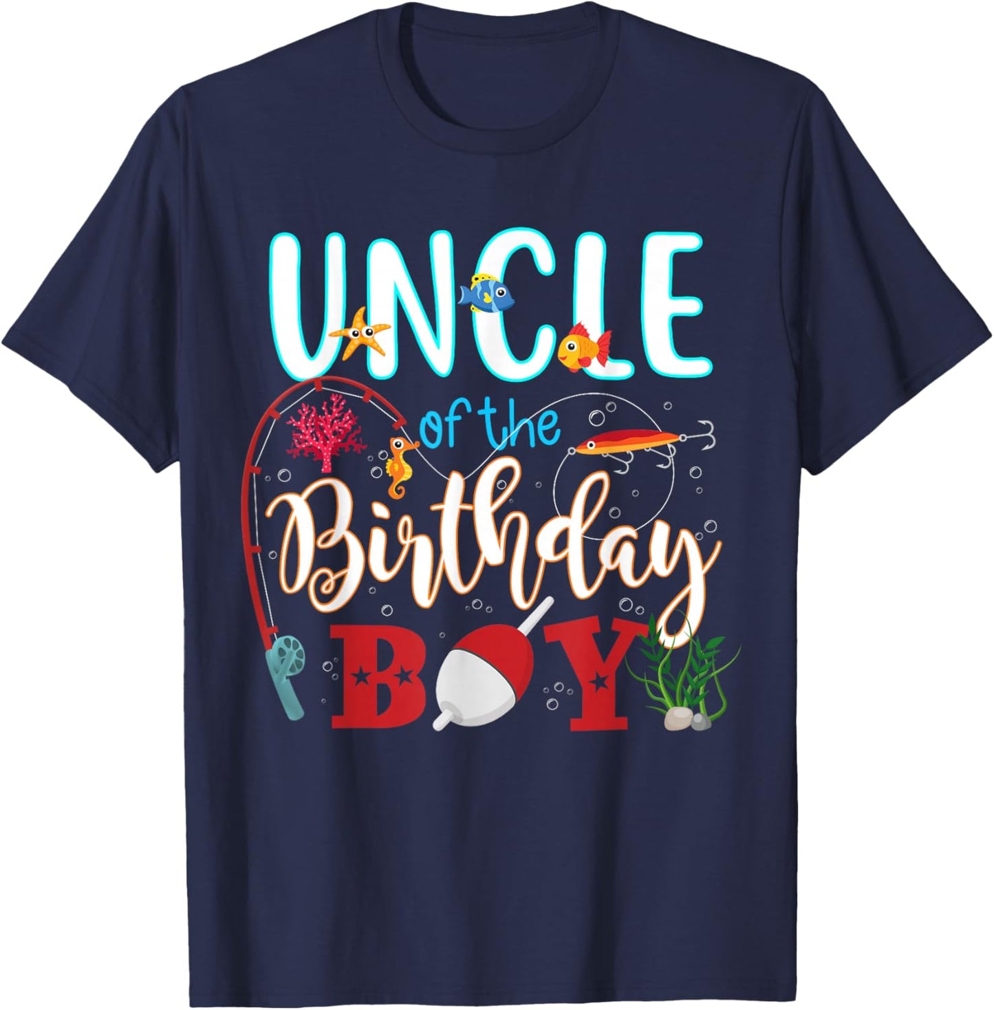 Uncle of The Birthday Boy Matching Family Fishing Party T-Shirt - T-Shirt | Navy