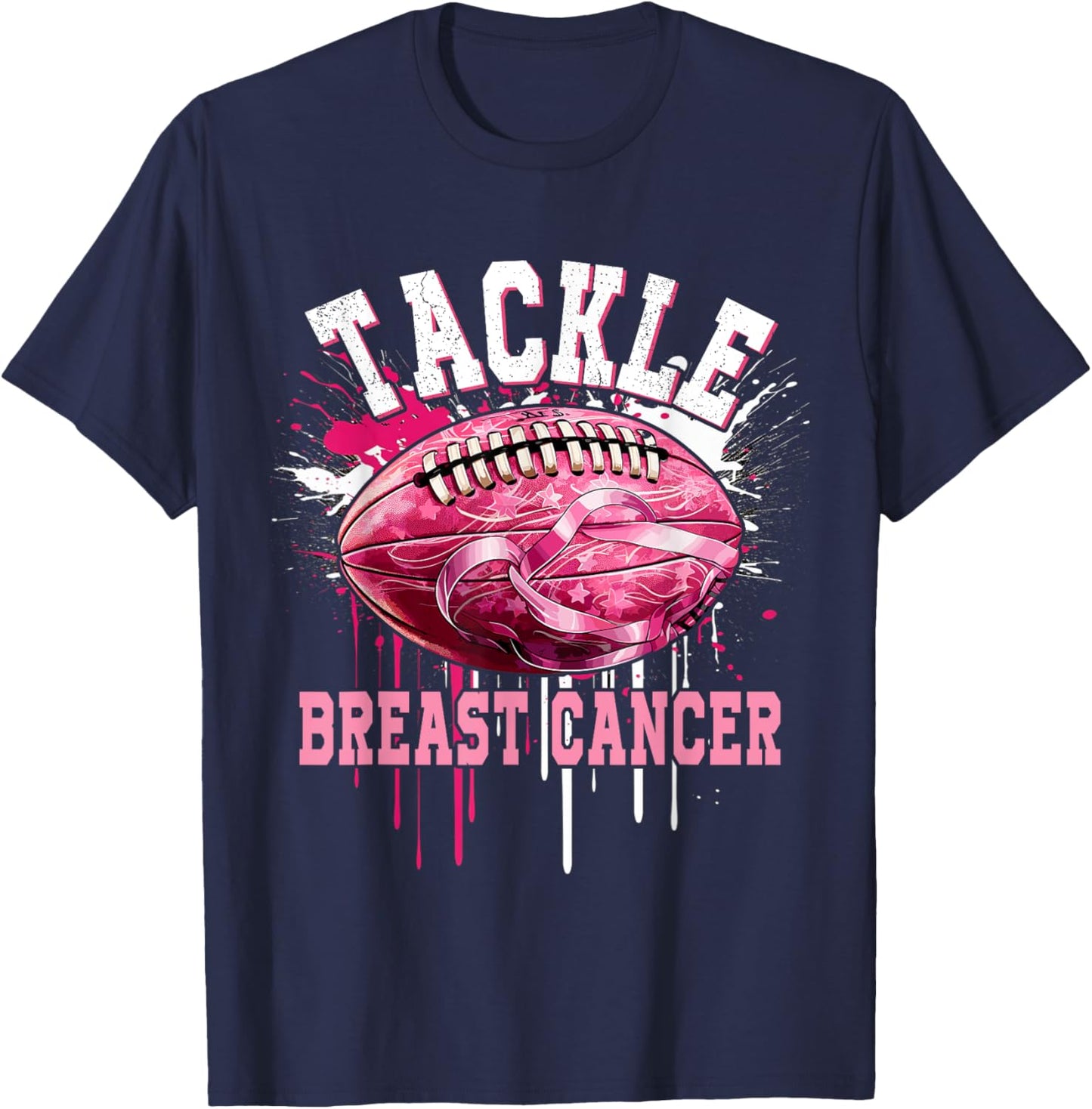 Tackle Football Pink Ribbon Breast Cancer Awareness Boys Kid T-Shirt - T-Shirt | Navy