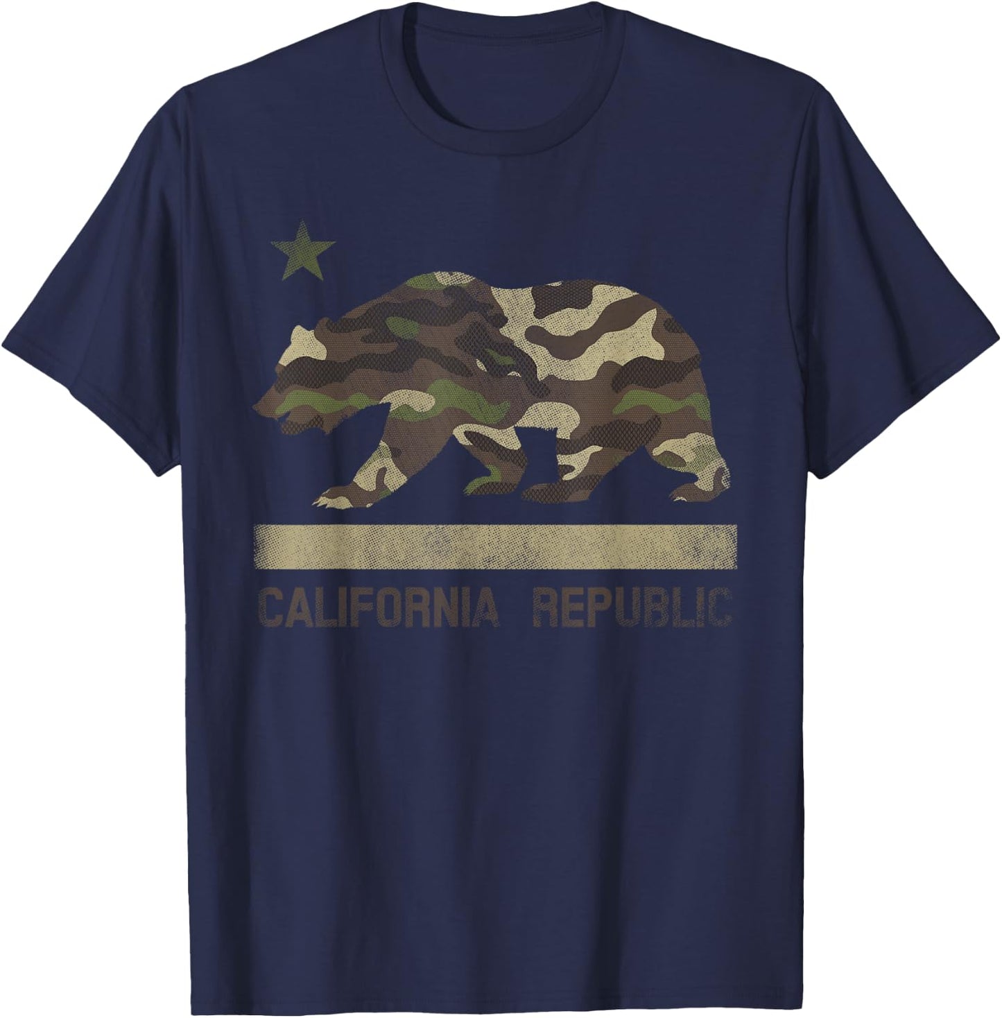 Camouflage California Republic Flag Bear Star Cali LA T-Shirt - T-Shirt | Navy