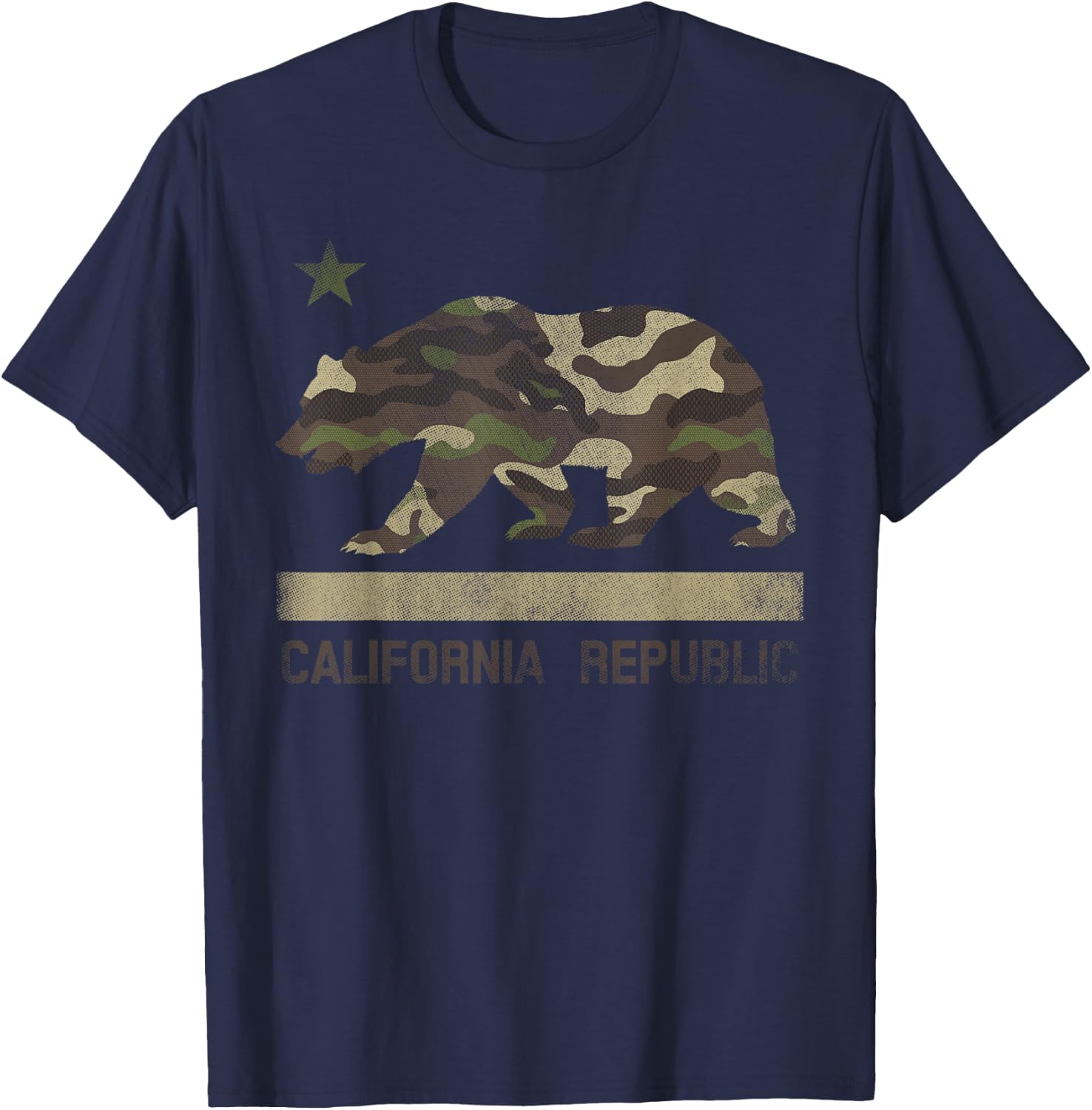 Camouflage California Republic Flag Bear Star Cali LA T-Shirt - T-Shirt | Navy