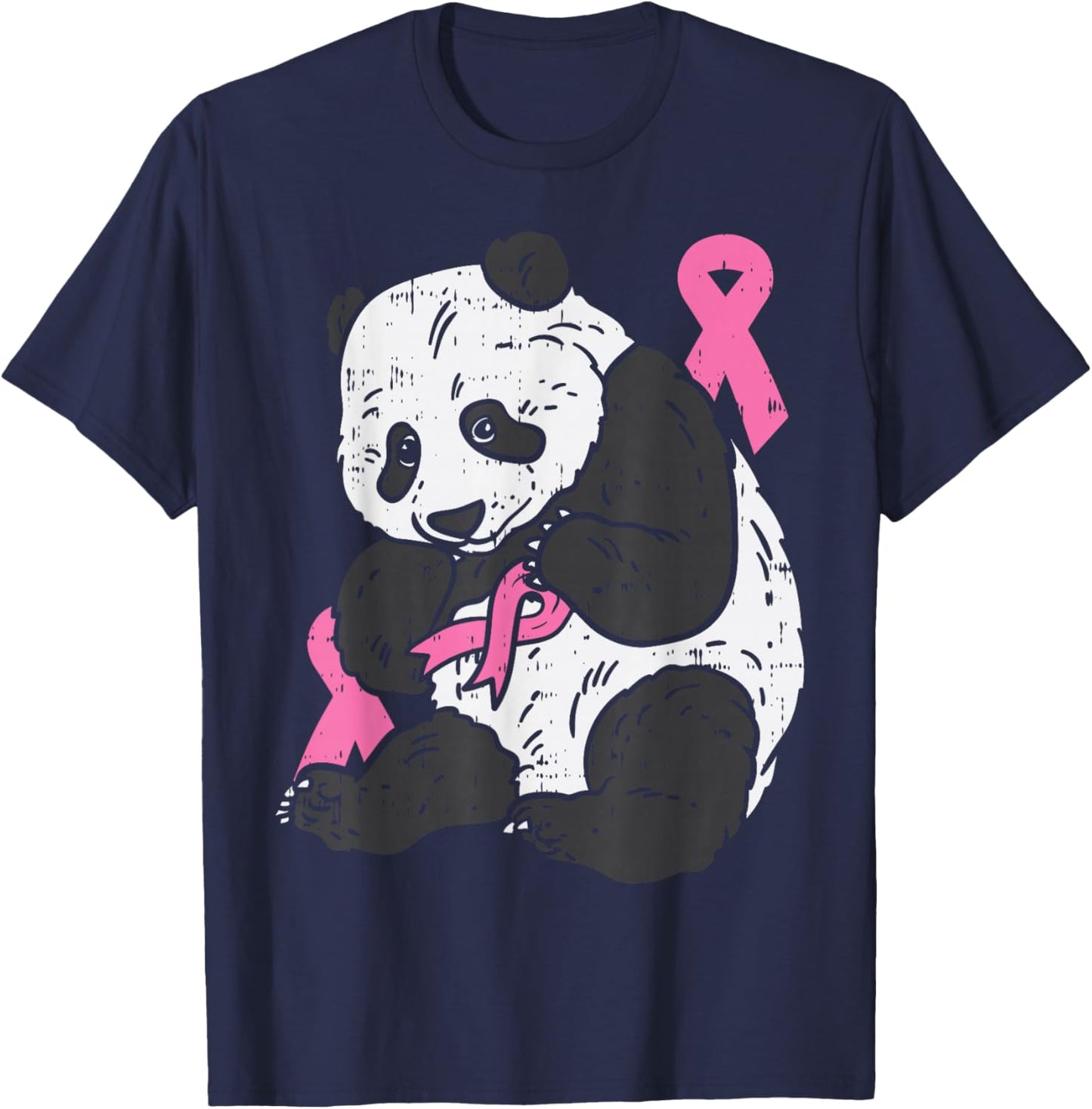 Panda Bear Pink Ribbon Breast Cancer Awareness Support Gift T-Shirt - T-Shirt | Navy