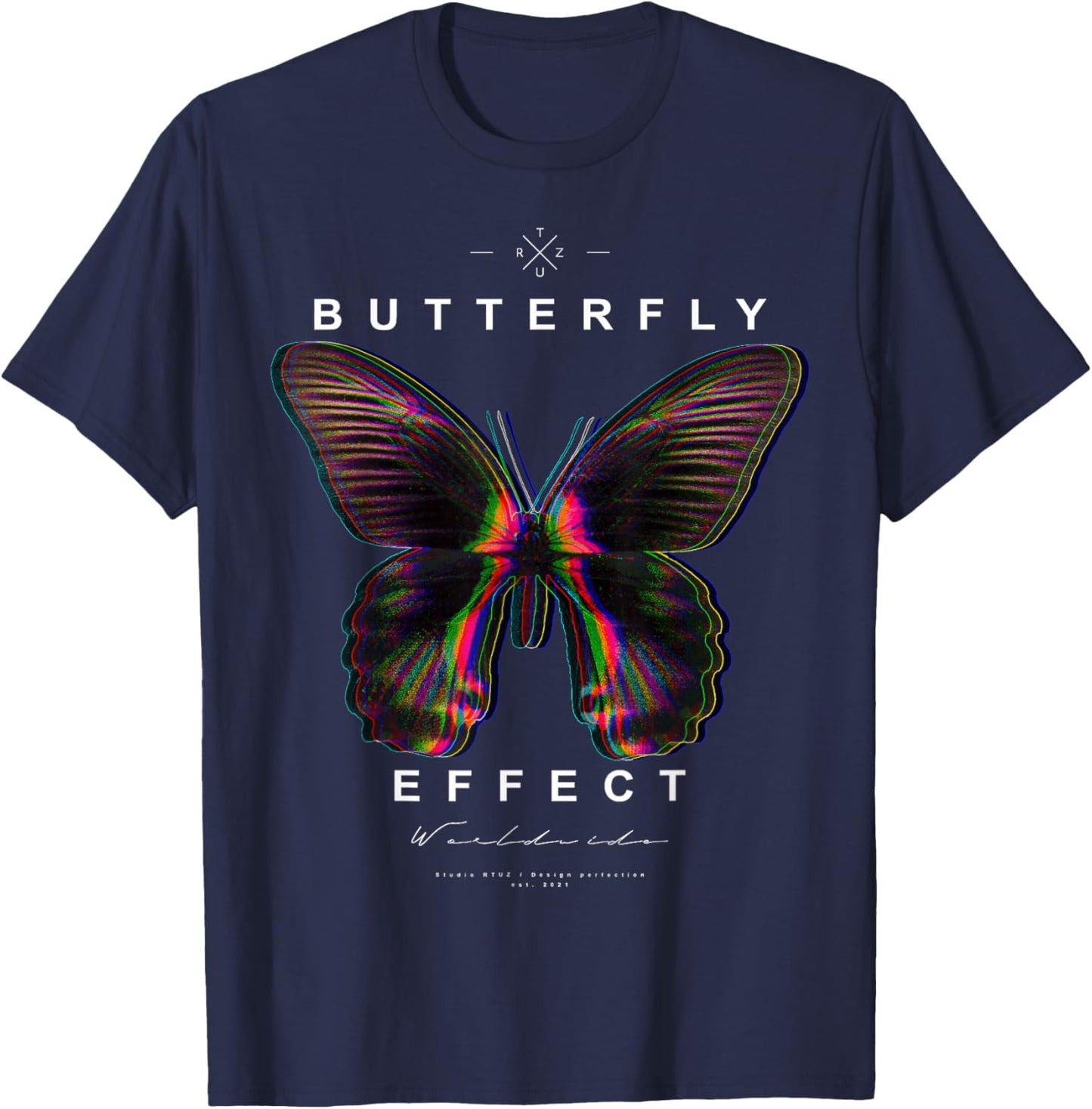 Hip Hop Y2K Hipster Streetwear Urban Mite Butterfly Papillon T-Shirt - T-Shirt | Navy