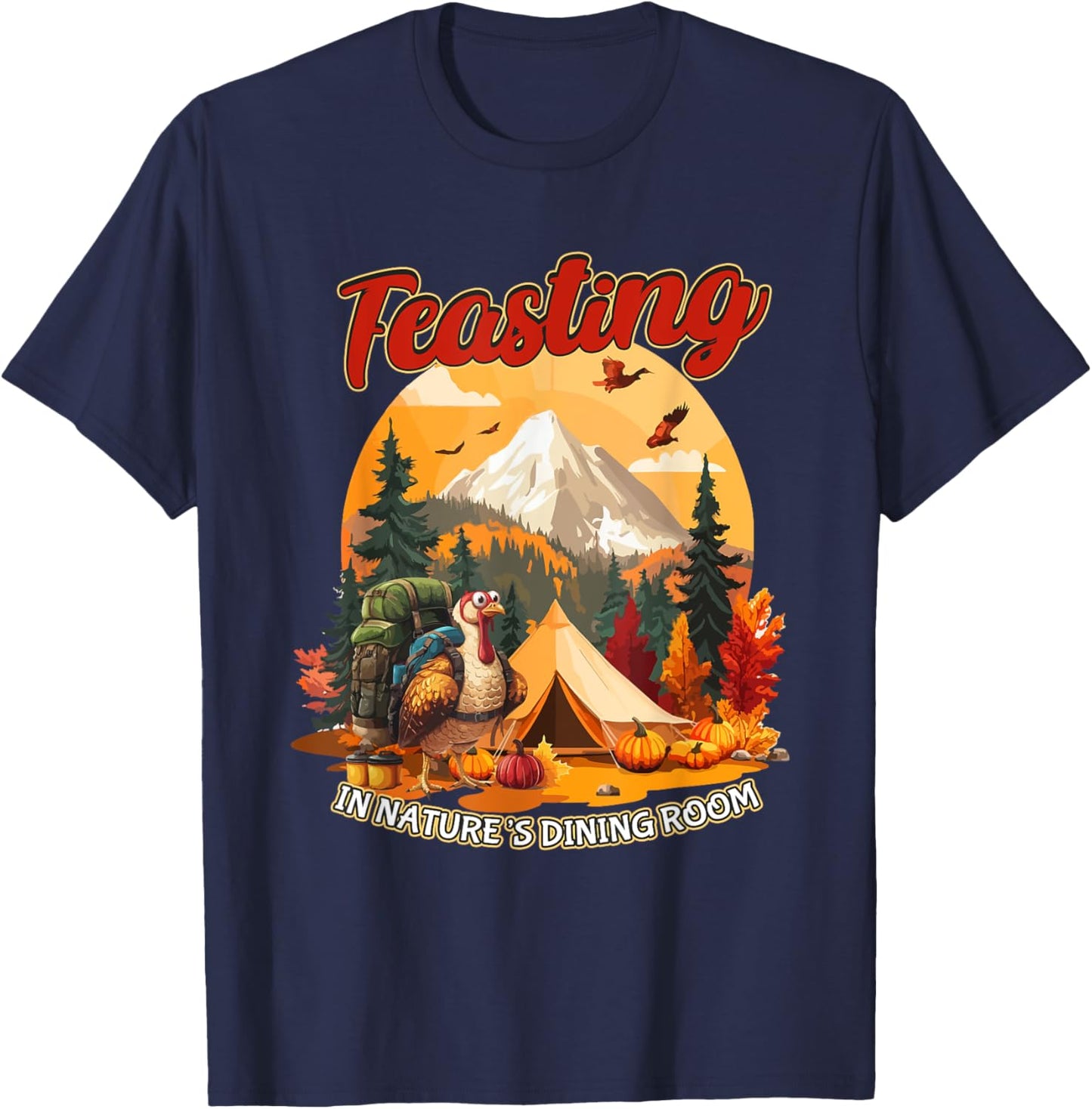 Thanksgiving Camping Turkey Hiking Lover T-Shirt - T-Shirt | Navy