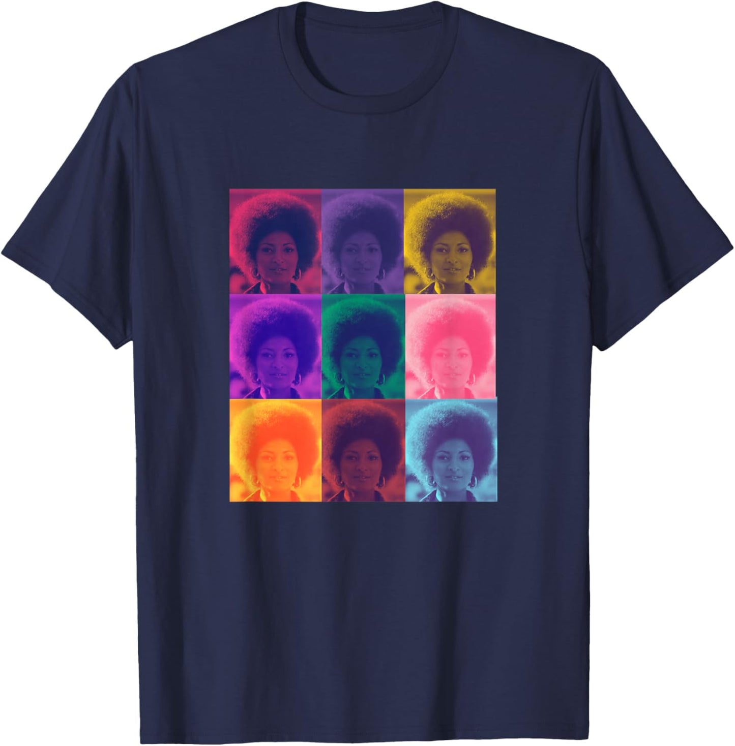 Iconic Hollywood Pam Grier Foxy Brown Women's Classic Fit Black Techno Color Graphic T-Shirt - T-Shirt | Navy