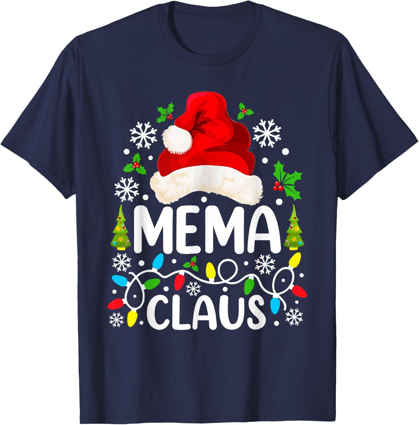Mema Claus Funny Christmas Family Matching Grandma T-Shirt - T-Shirt | Navy