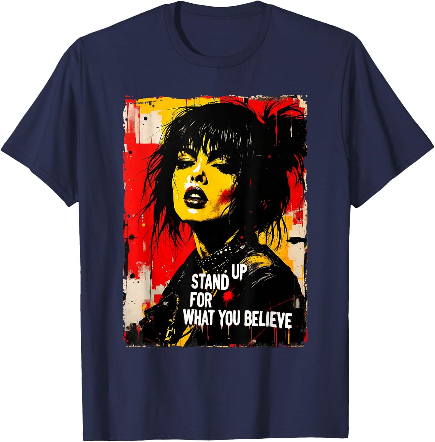 Punk Girl Graffiti Grunge 90s Distressed Graphic Vintage T-Shirt - T-Shirt | Navy