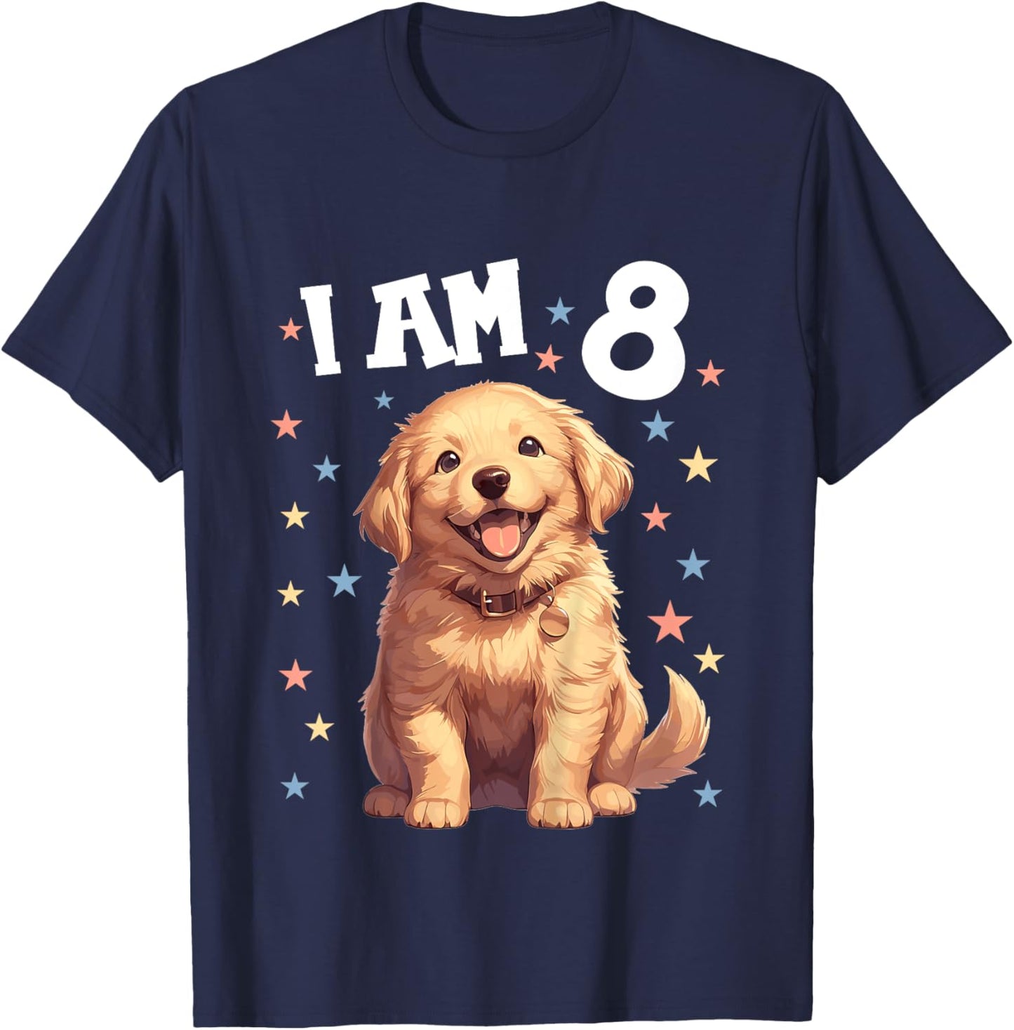 Kids 8 Years old 8th birthday Golden Retrievers Golden Retriever T-Shirt - T-Shirt | Navy